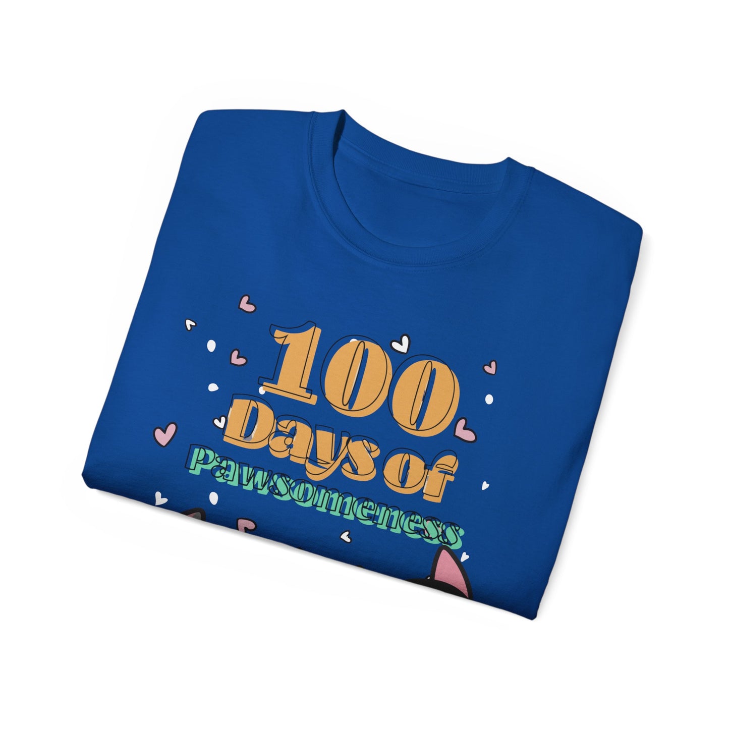 Cute Funny 100 Days of Pawsomeness Pet Lover Unisex Organic T-Shirt