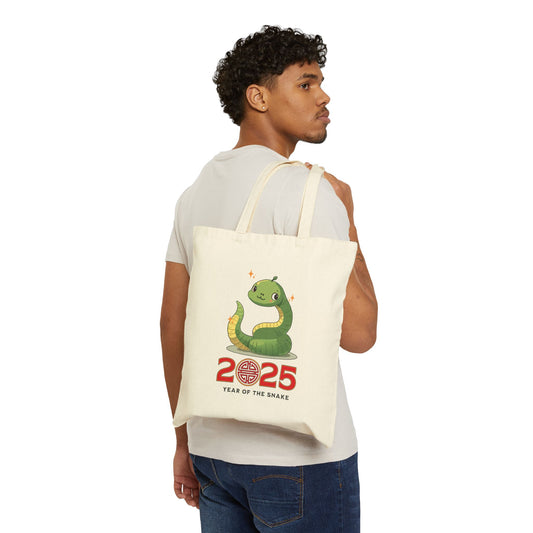 Cotton Canvas Tote Bag - Cute Cartoon 2025 Year of the Snake Design