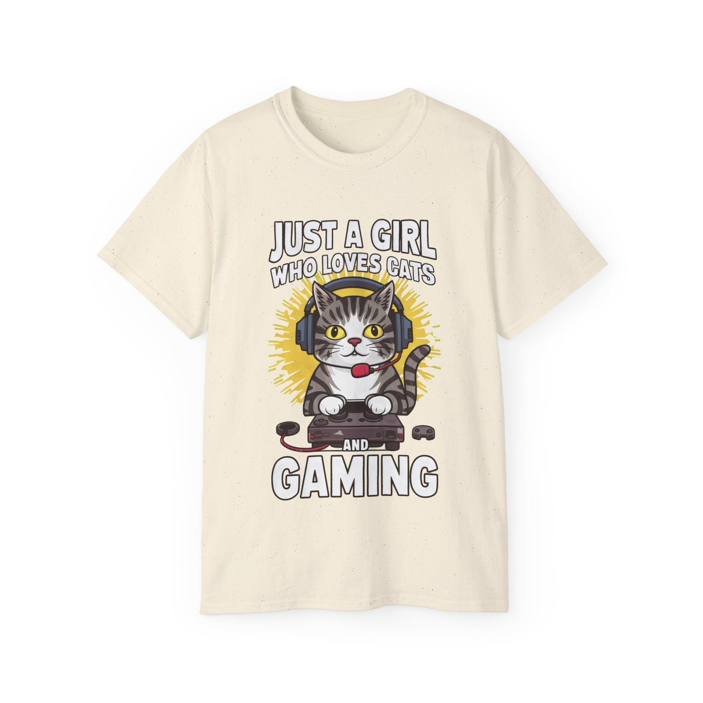 Cute Cartoon Just a Girl Who Loves Cats and Gaming Organic T-Shirt