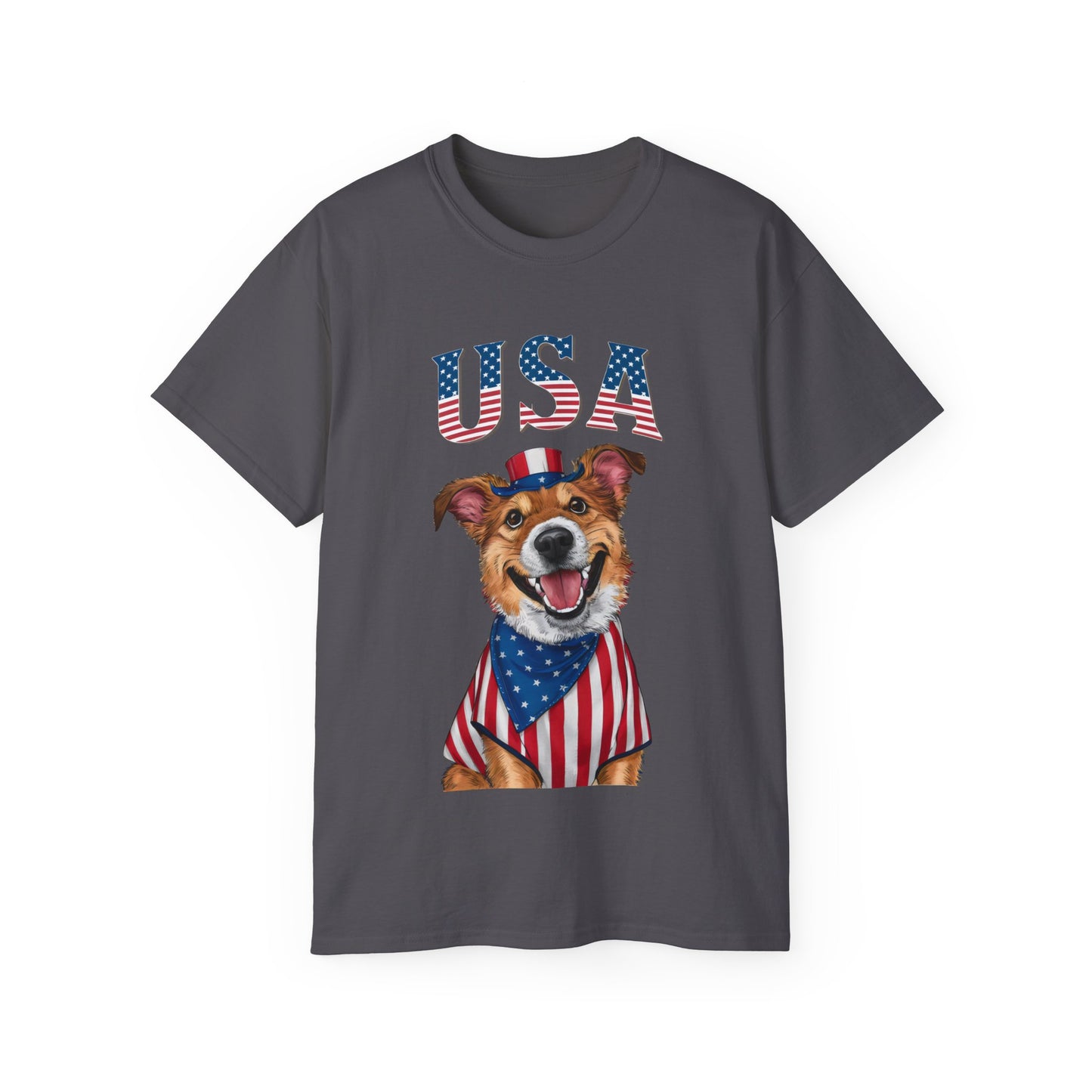 Cute Dog Cartoon US Independence Day Unisex Organic T-Shirt