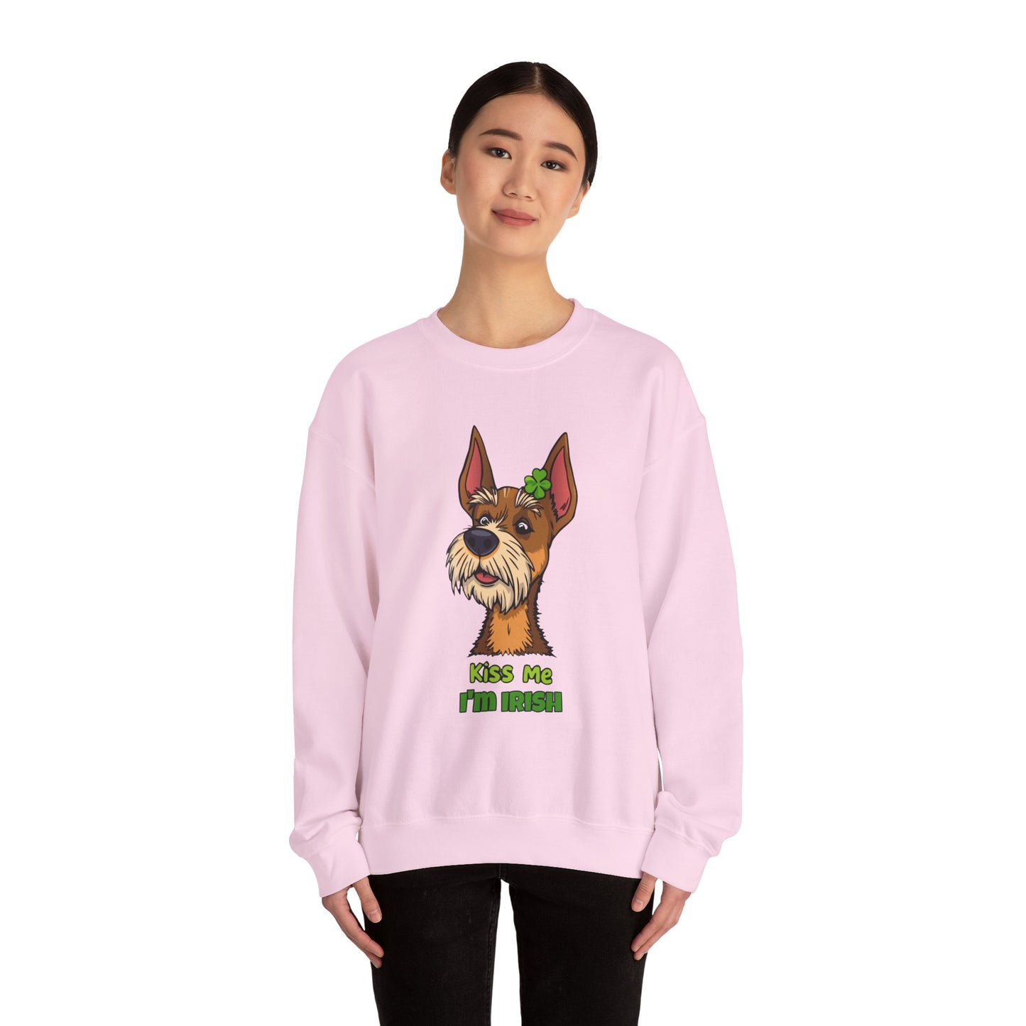 Cute Dog Cartoon Irish Terrier Kiss Me I'm Irish Meme Crewneck Sweatshirt