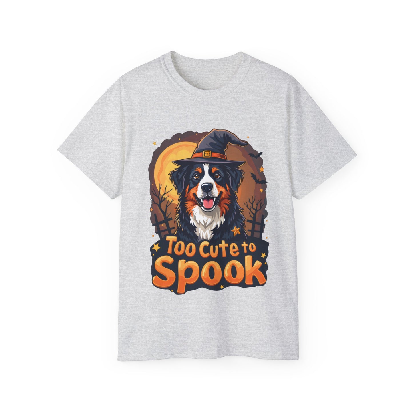 Dog Cartoon Too Cute to Spook Halloween Unisex Organic T-Shirt