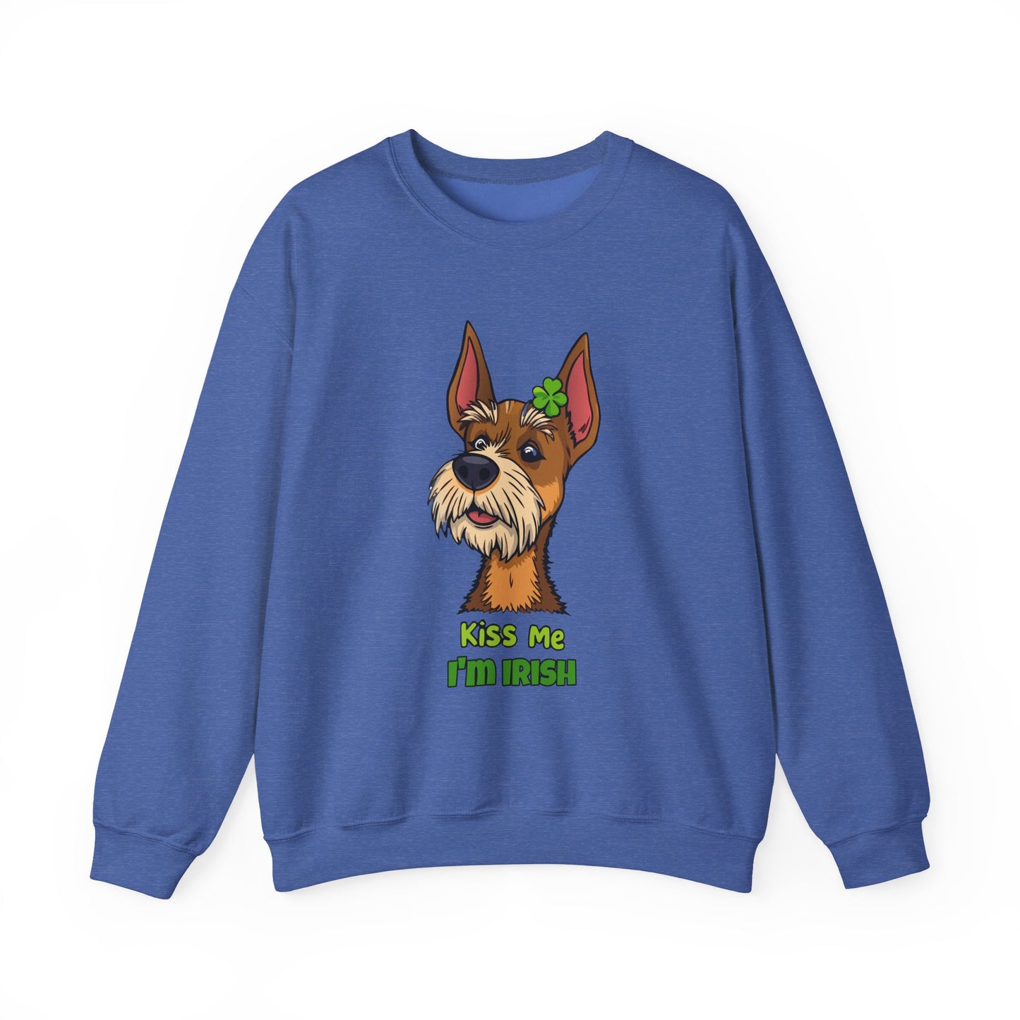 Cute Dog Cartoon Irish Terrier Kiss Me I'm Irish Meme Crewneck Sweatshirt