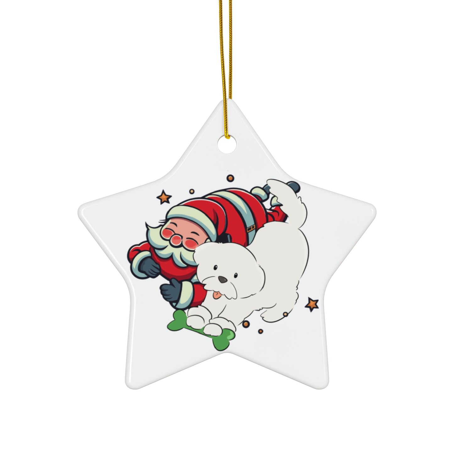 Cheeky Bichon Christmas Ceramic Ornament, 4 Shapes