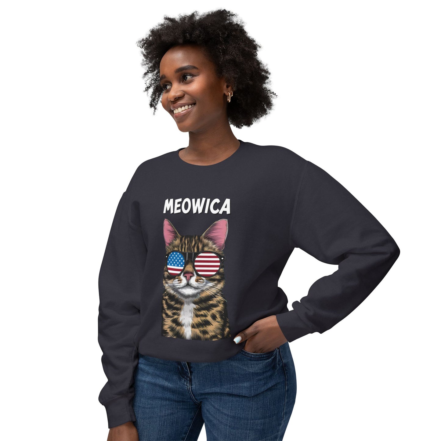 Cat Meme Crewneck Sweatshirt - Cute Meowica Design