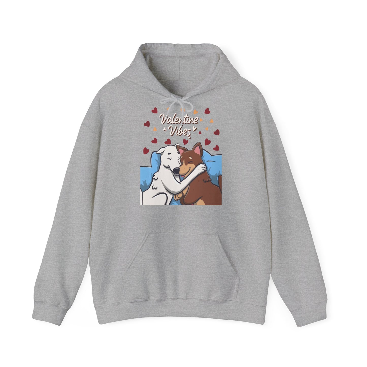 Cute Dog Cartoon Valentine Vibes Unisex Hooded Sweatshirt