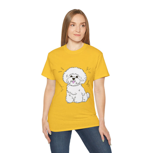 Cute Dog Cartoon Bichon Frise Poodle Unisex Organic T-Shirt