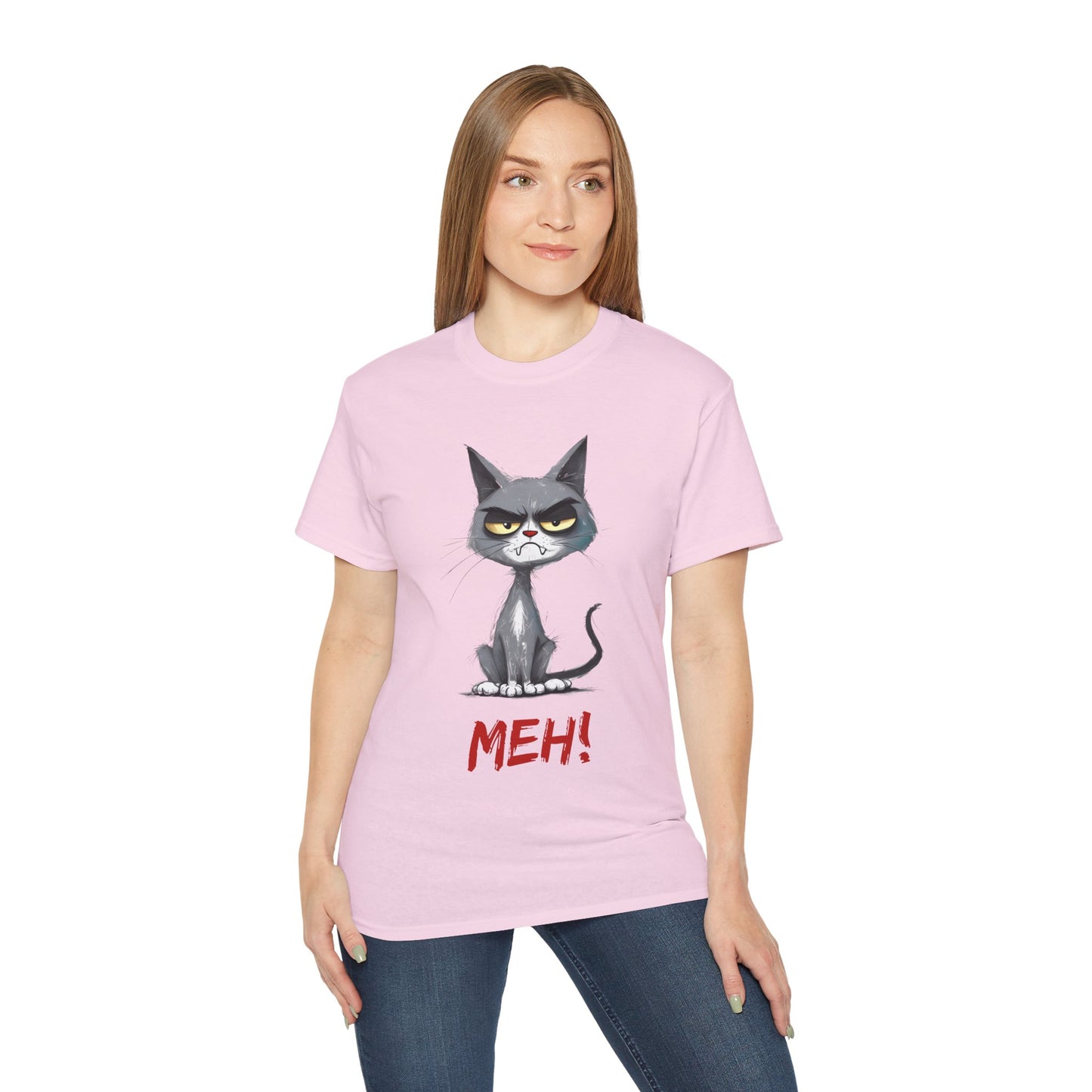 Cute Funny Cartoon Meh Cat Meme Unisex Tee