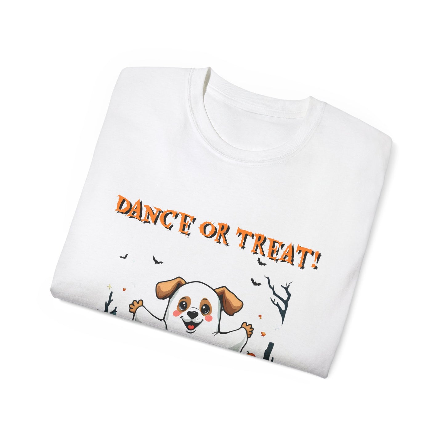 Cute Funny Dog Cartoon Dance or Treat Halloween Meme Organic T-Shirt