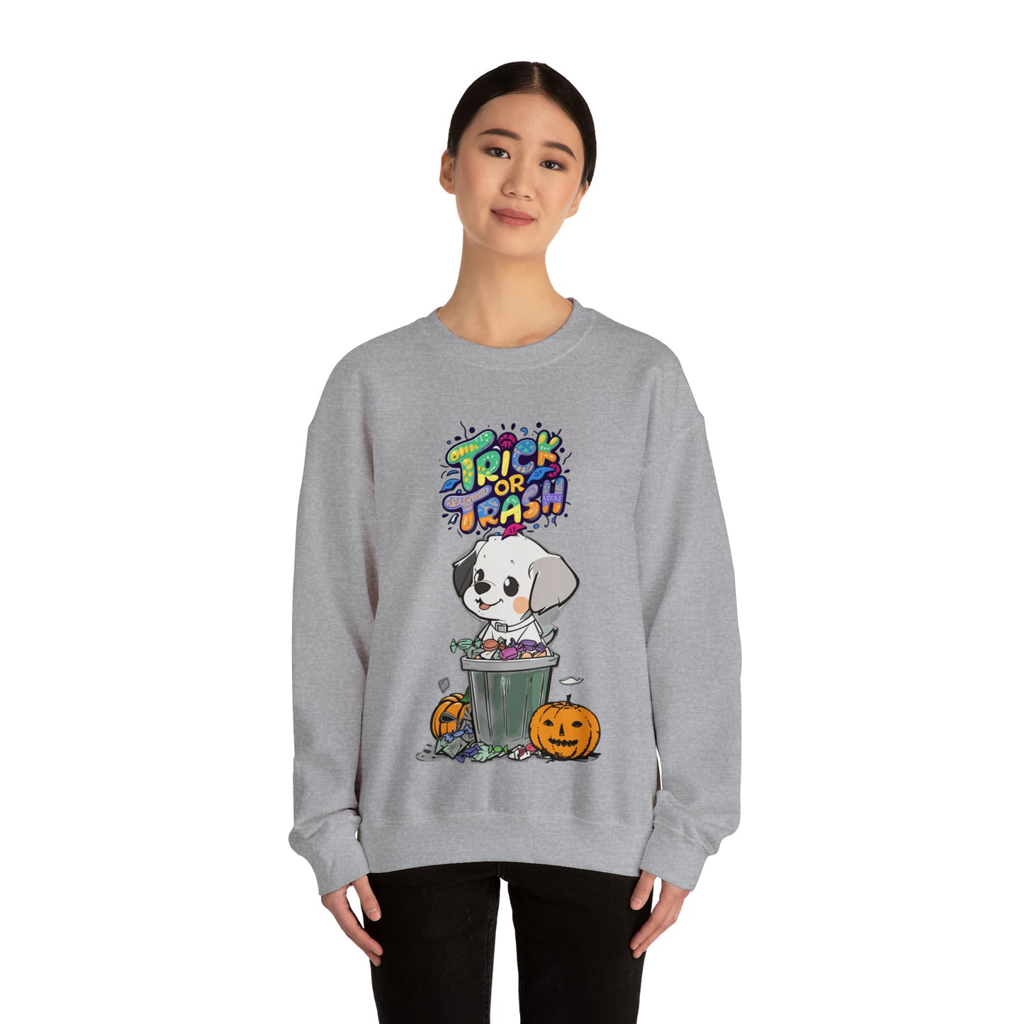 Cute Funny Trick or Trash Dog Unisex Crewneck Sweatshirt