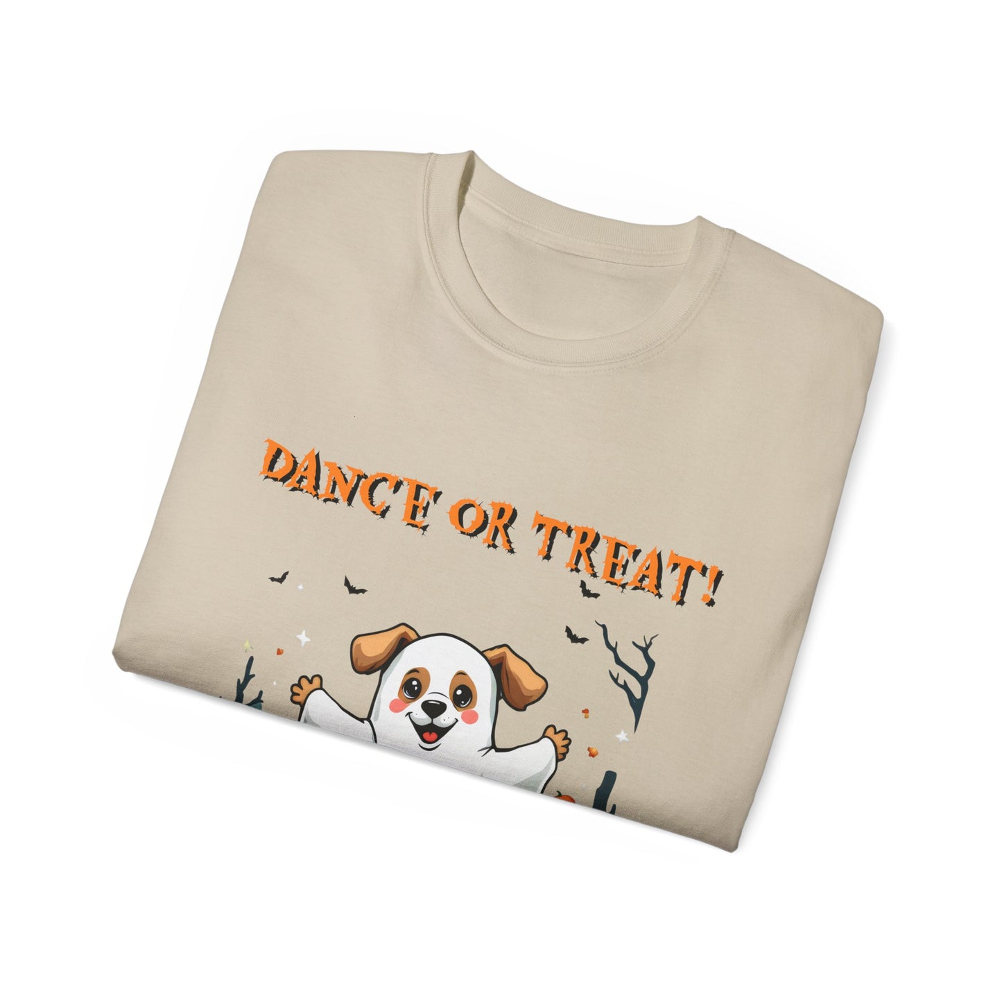 Cute Funny Dog Cartoon Dance or Treat Halloween Meme Organic T-Shirt