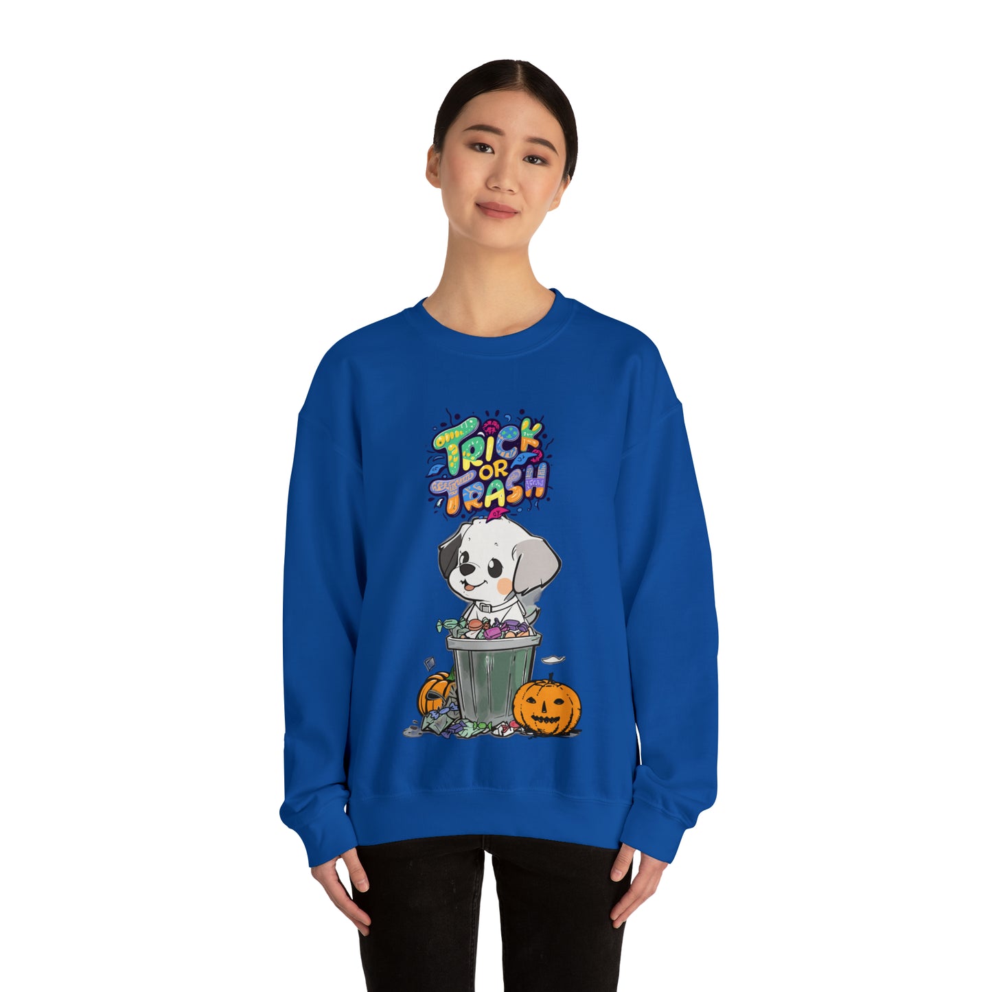 Cute Funny Trick or Trash Dog Unisex Crewneck Sweatshirt