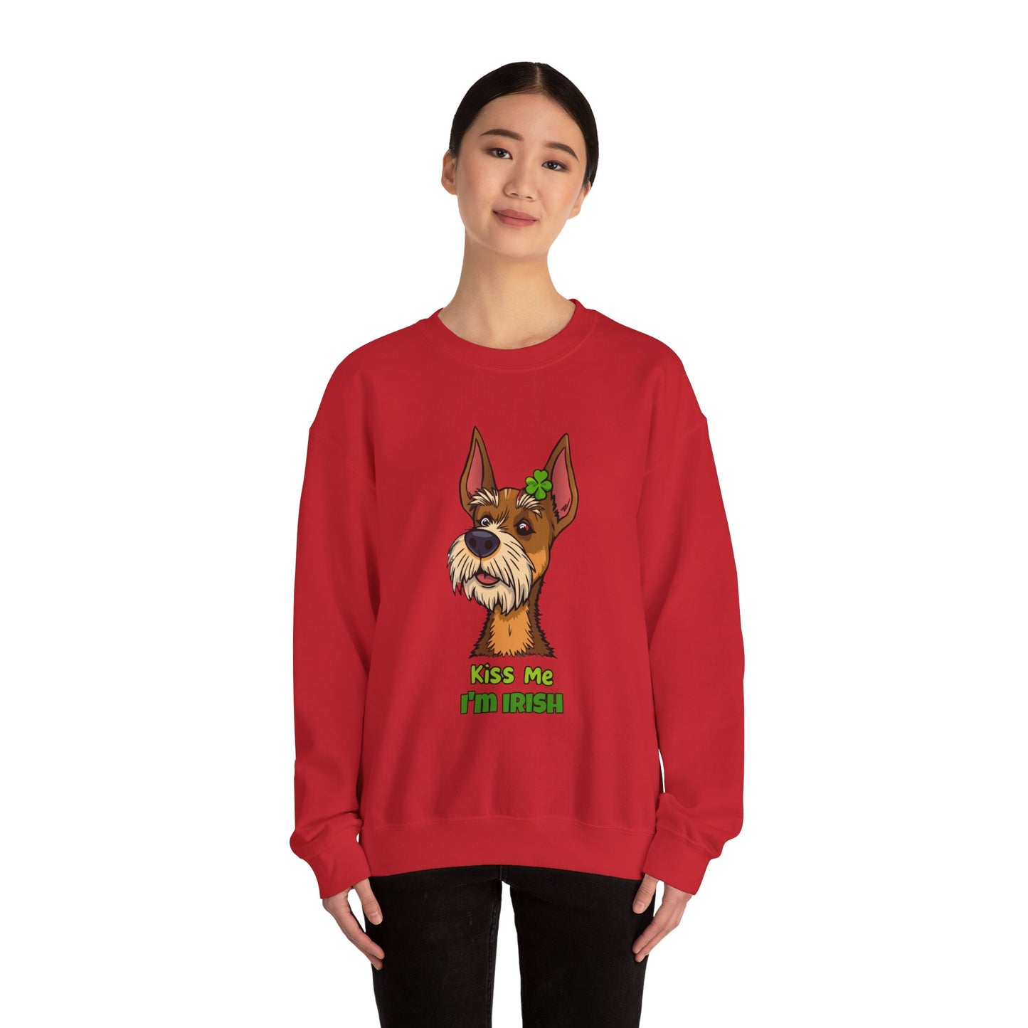 Cute Dog Cartoon Irish Terrier Kiss Me I'm Irish Meme Crewneck Sweatshirt