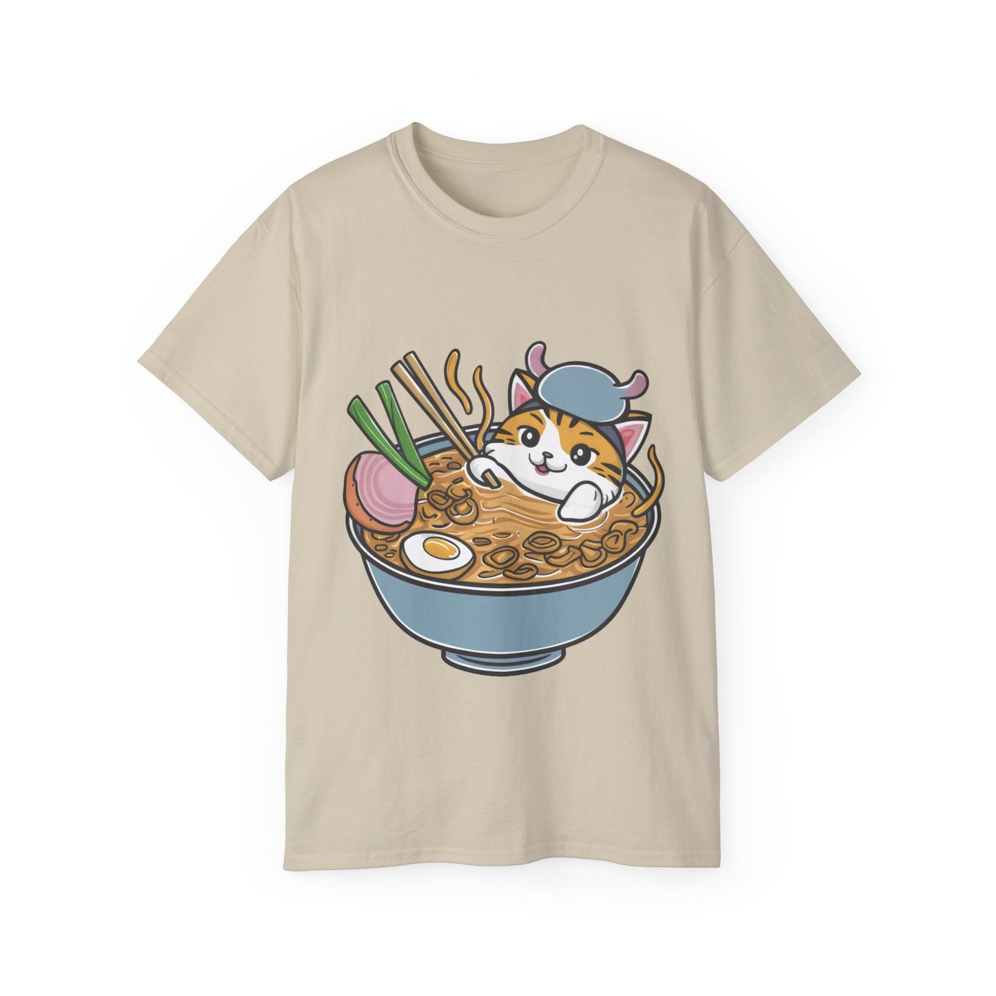 Cute Cartoon Cat Ramen Unisex Organic T-Shirt