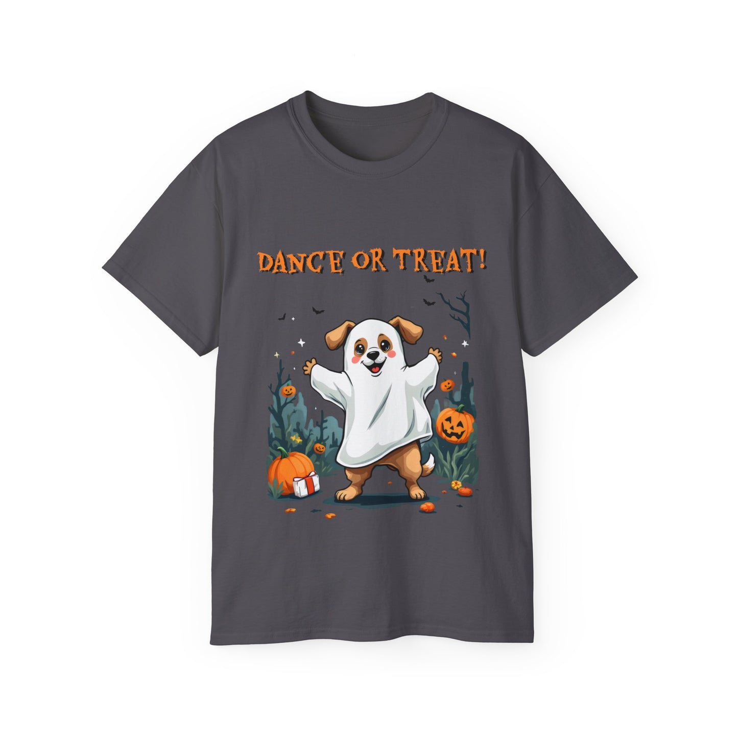 Cute Funny Dog Cartoon Dance or Treat Halloween Meme Organic T-Shirt