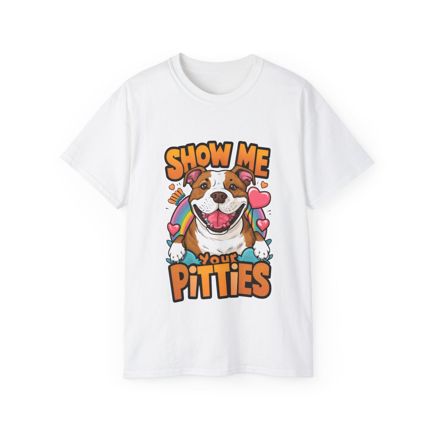 Cute Funny Dog Cartoon Show Me Your Pitties Meme Unisex Organic T-Shirt