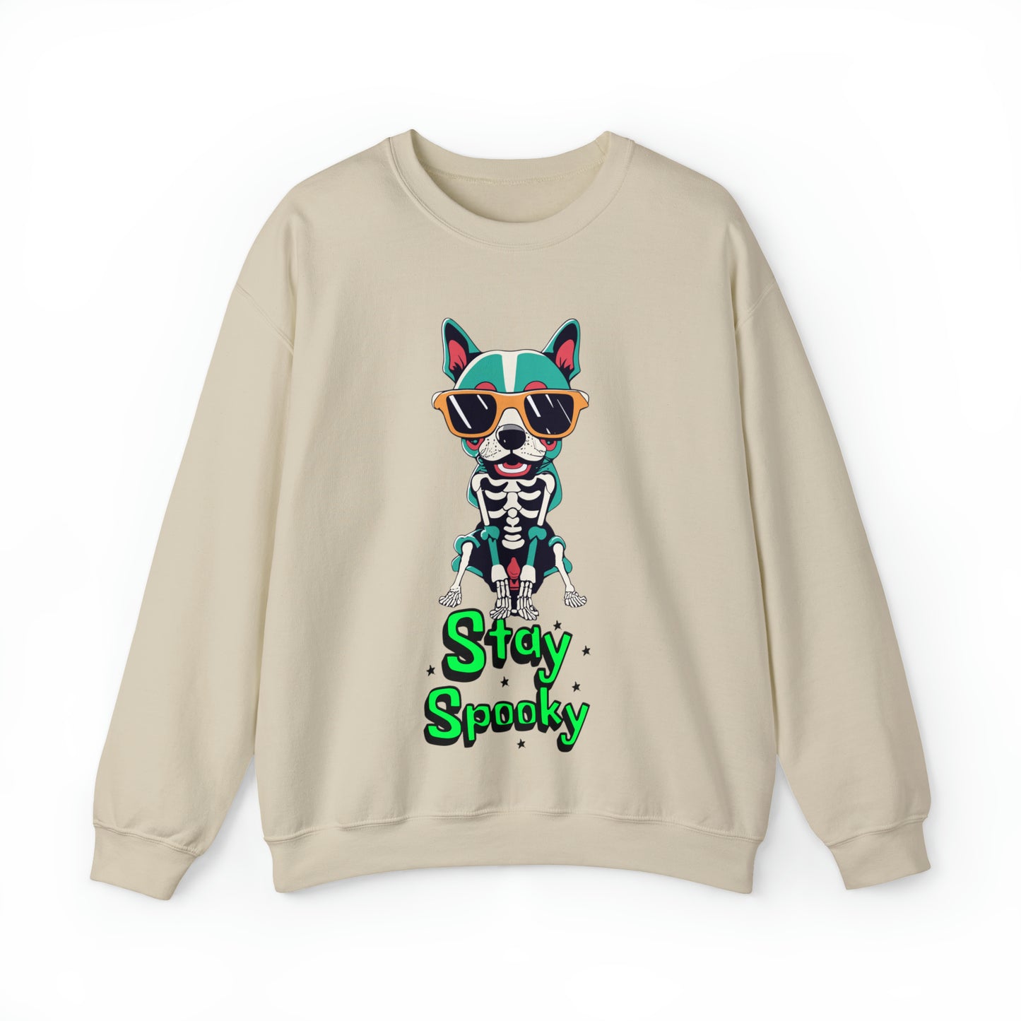 Cute Funny Stay Spooky Skeleton Dog Unisex Crewneck Sweatshirt