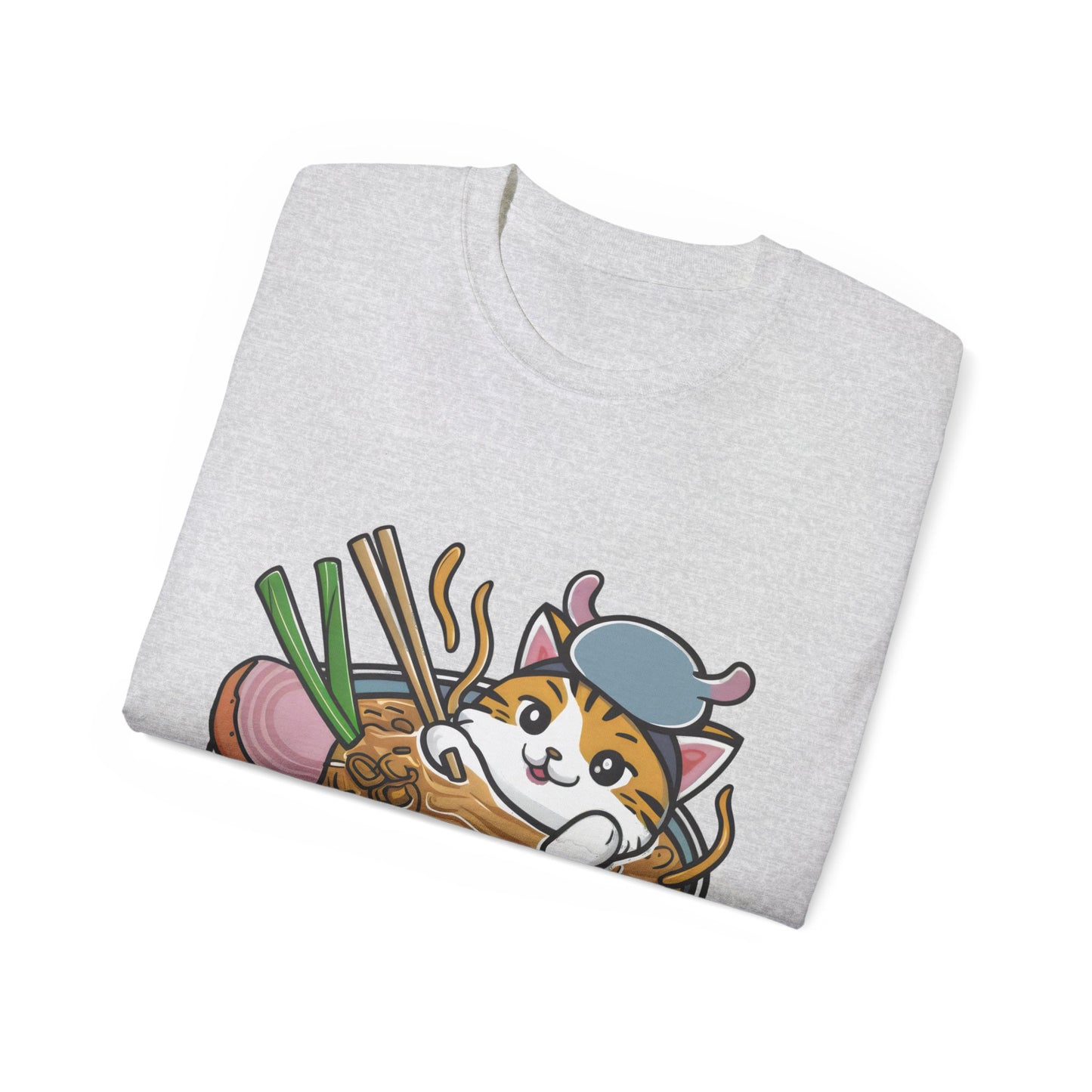 Cute Cartoon Cat Ramen Unisex Organic T-Shirt