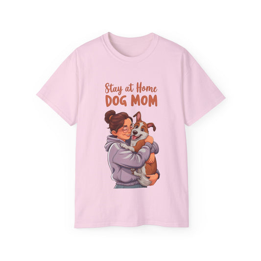 Cute Funny Cartoon Stay at Home Dog Mom Unisex Organic T-Shirt