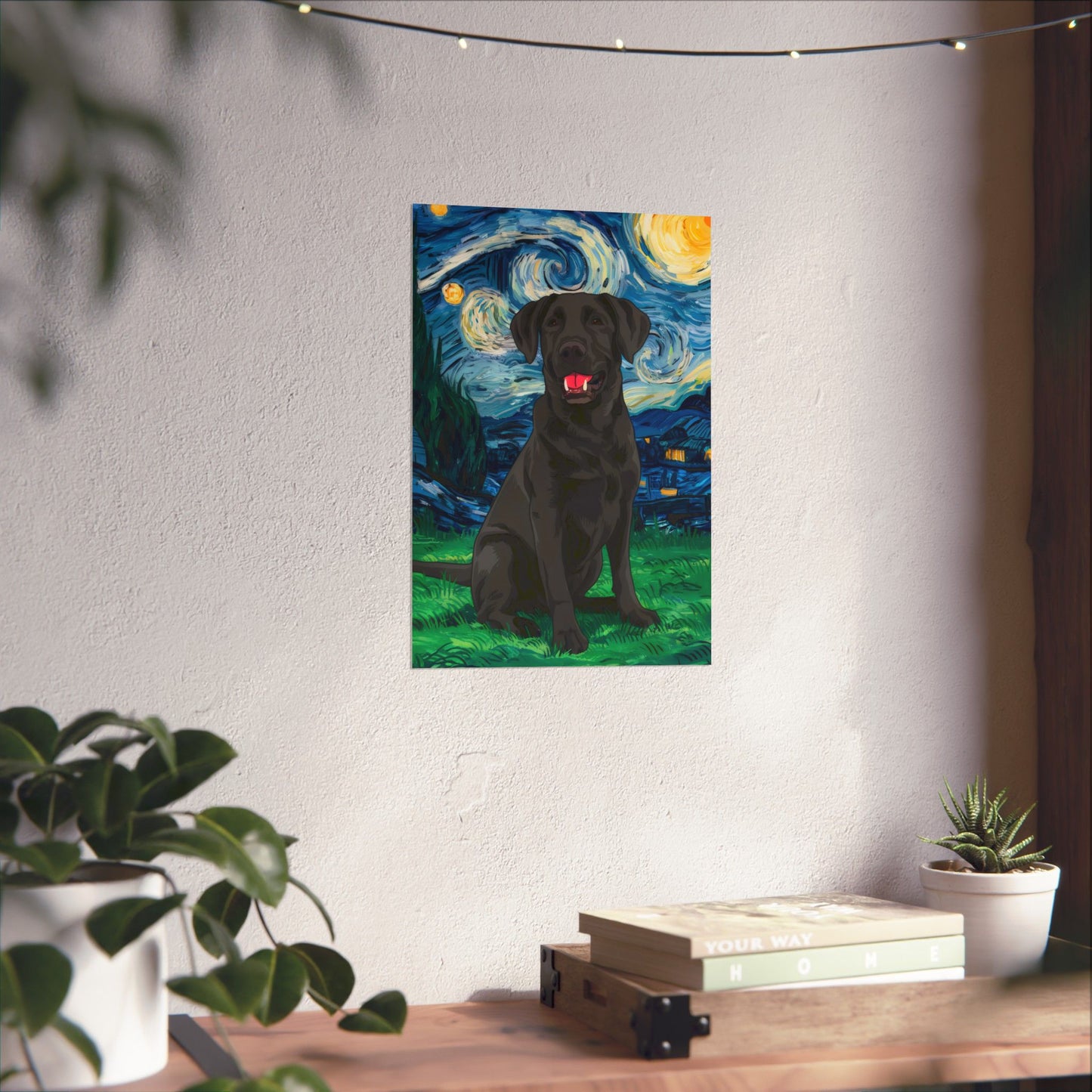 Cute Labrador Van Gogh Starry Night Matte Vertical Posters