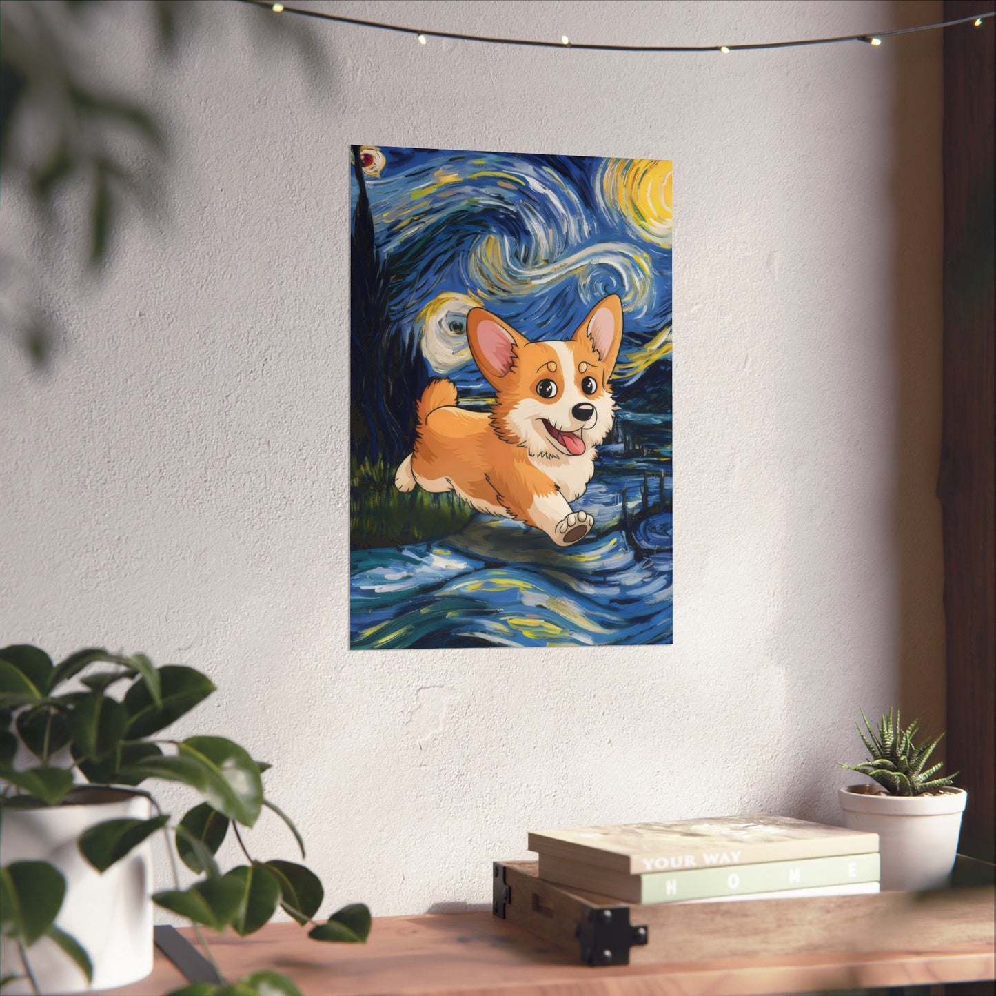 Cute Corgi Van Gogh Starry Night Matte Vertical Posters