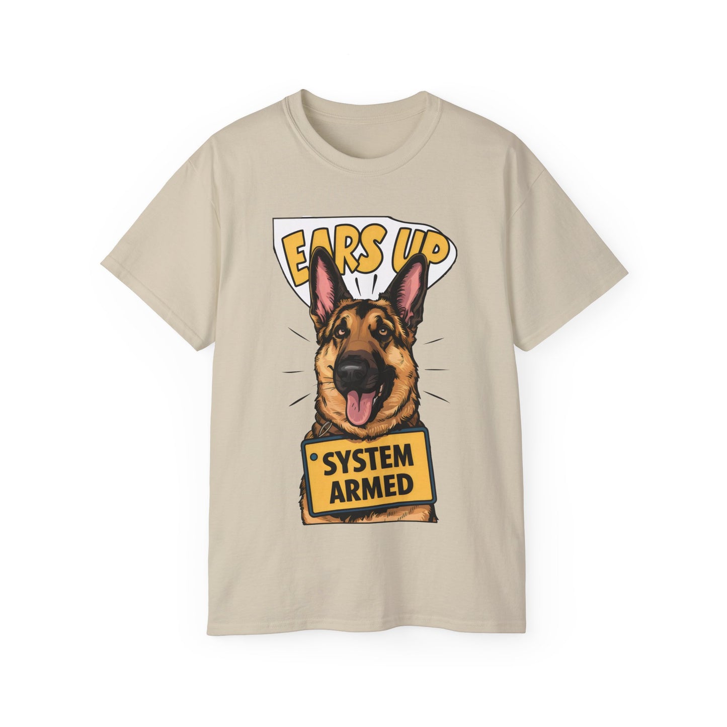 Cute Dog Cartoon Ears Up System Armed Meme Unisex Organic T-Shirt