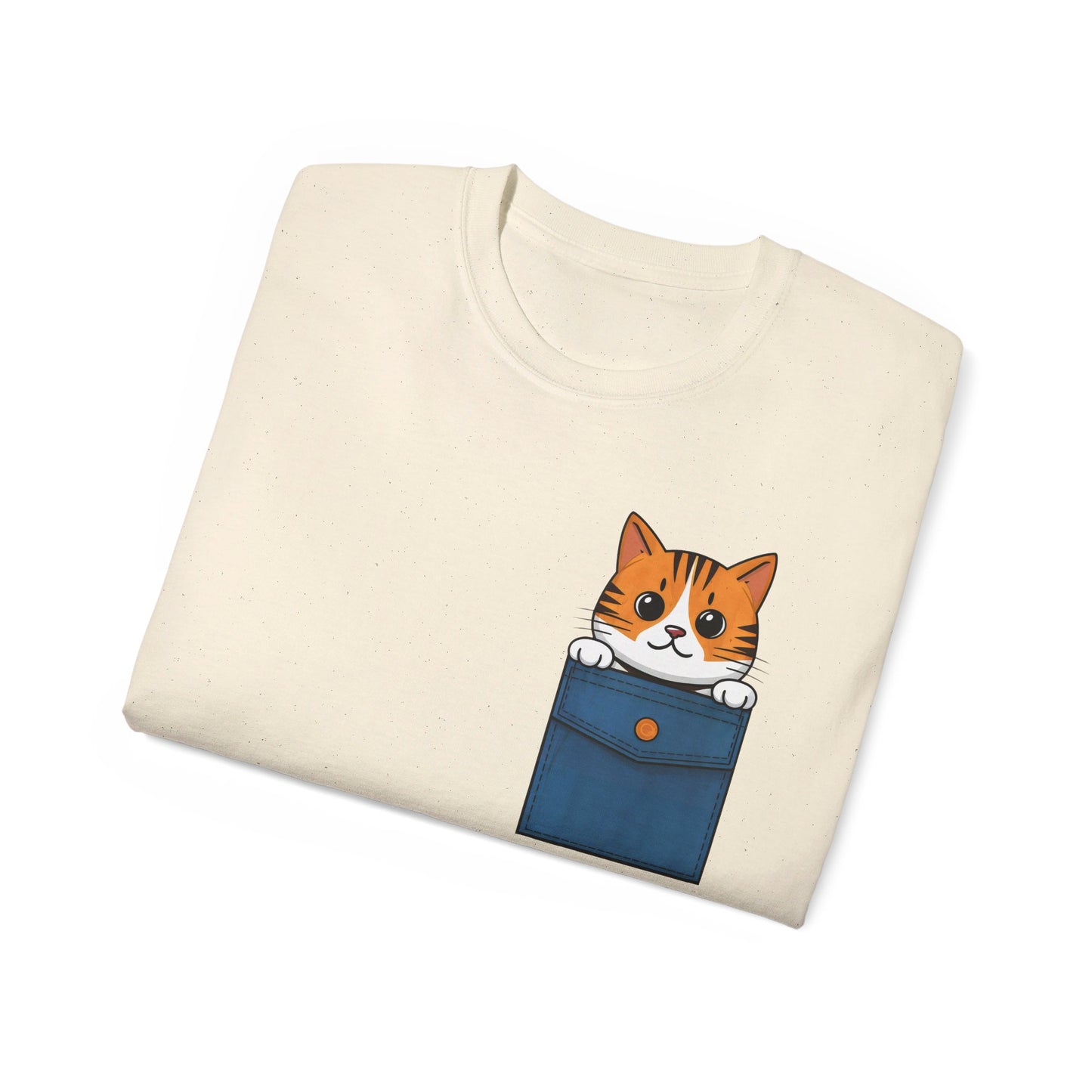 Cute Cartoon Cat in Pocket Unisex Organic T-Shirt