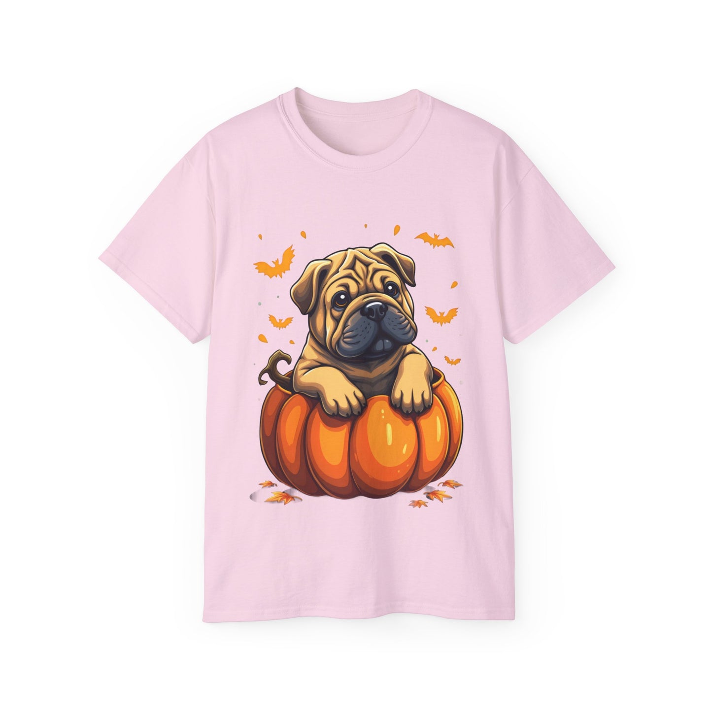 Cute Dog Cartoon Shar Pei Halloween Trick or Treat Unisex Organic T-Shirt