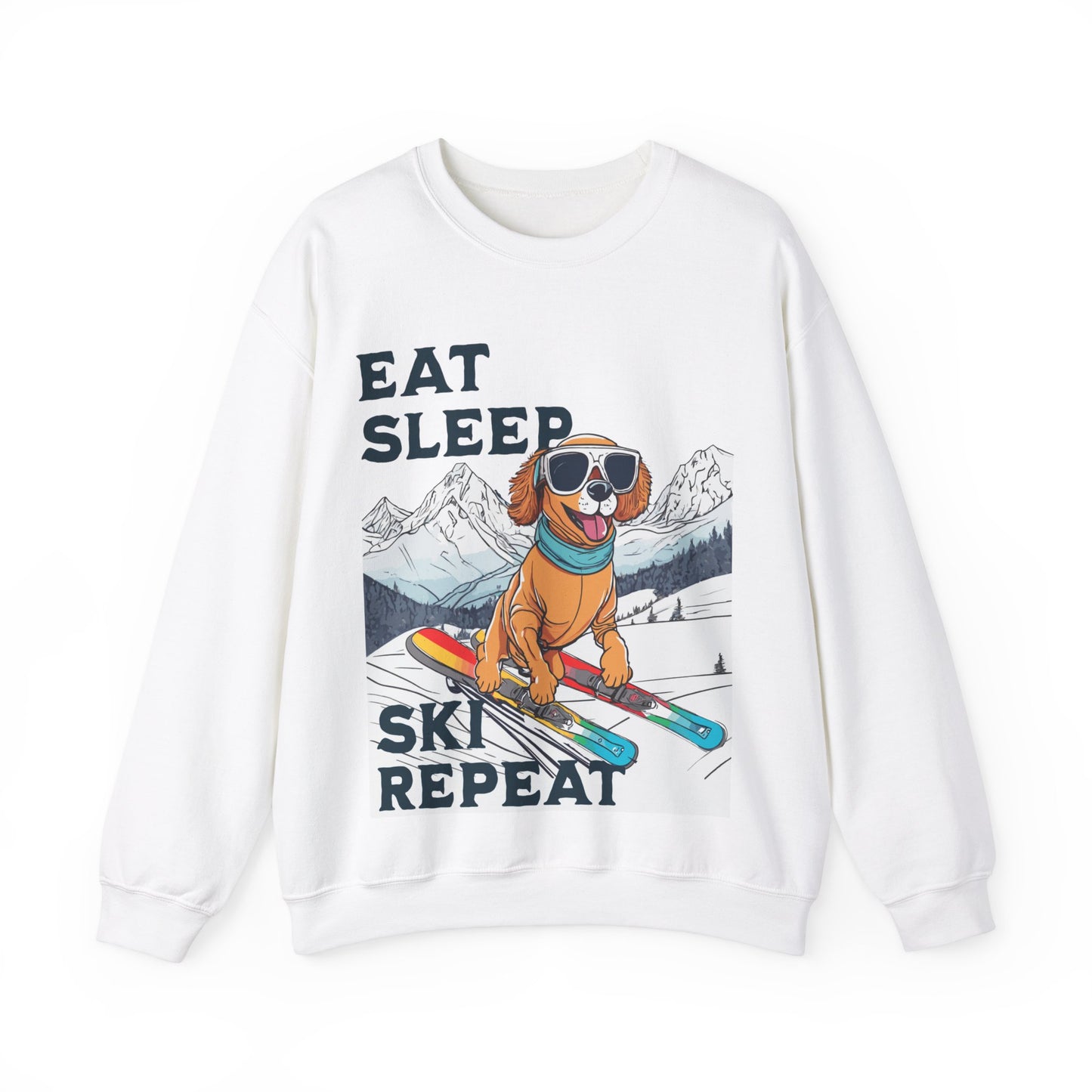 Cute Dog Cartoon Ski Lover Meme Crewneck Sweatshirt