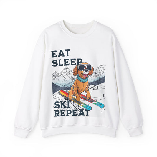 Cute Dog Cartoon Ski Lover Meme Crewneck Sweatshirt