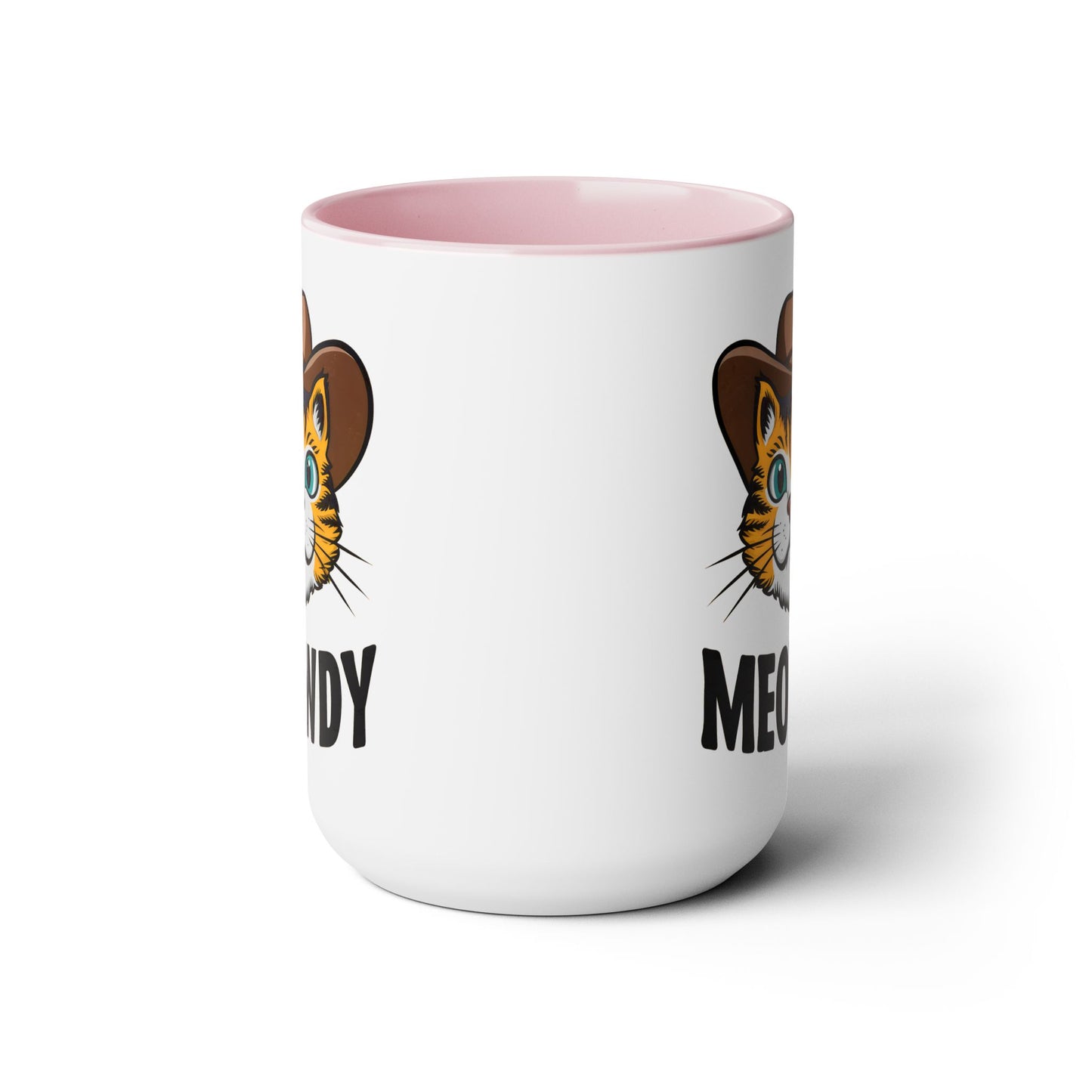 Cute Funny Cat Cartoon Meowdy Meme Two-Tone Coffee Mugs, 15oz