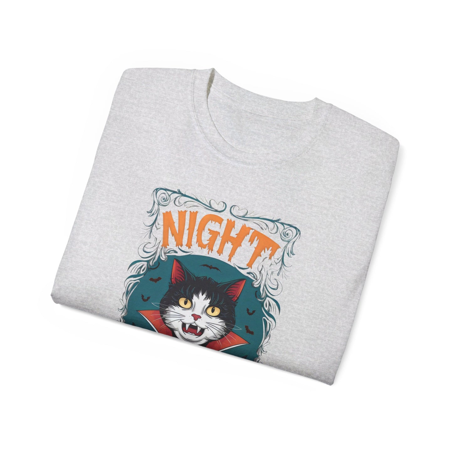 Cute Cat Cartoon Night of the Vampurr Unisex Organic T-Shirt