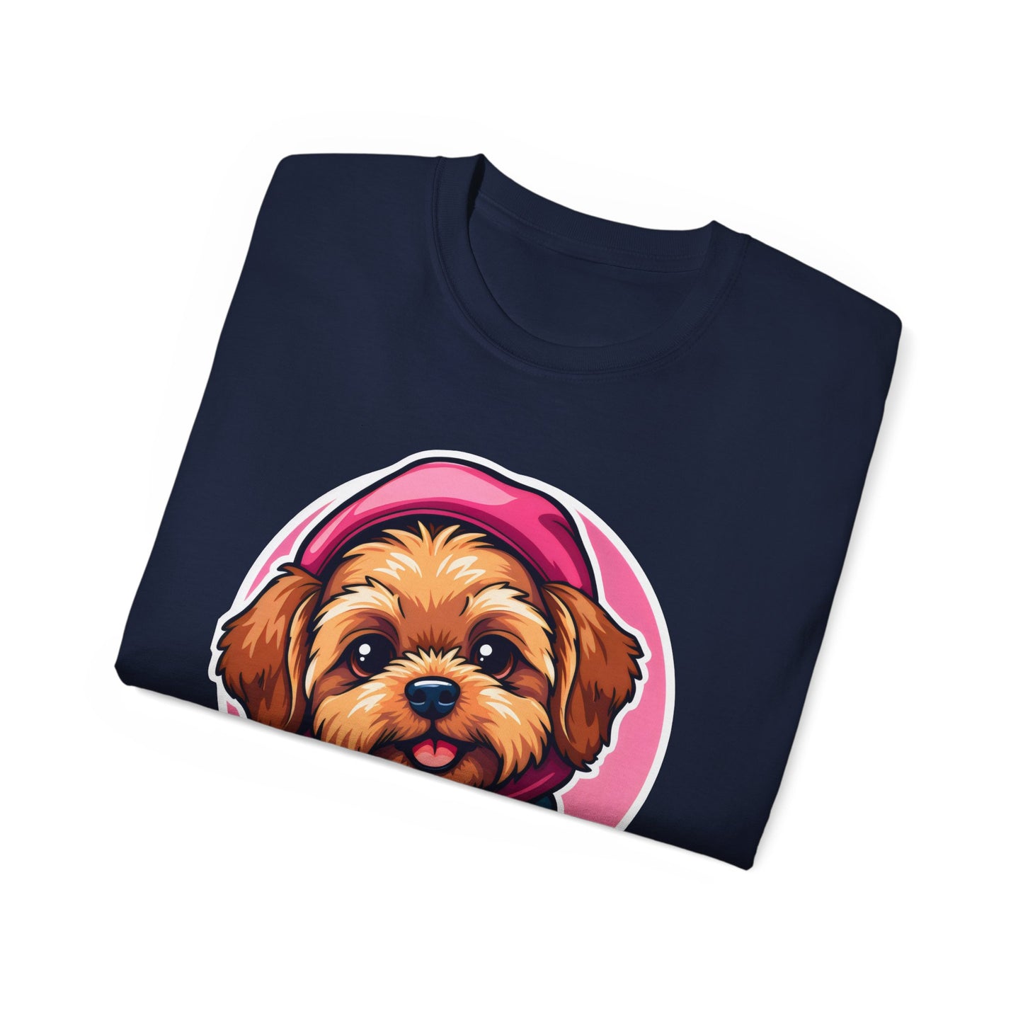 Poodle Dog Cartoon Pink Ribbon Breast Cancer Awareness Unisex Organic T-Shirt