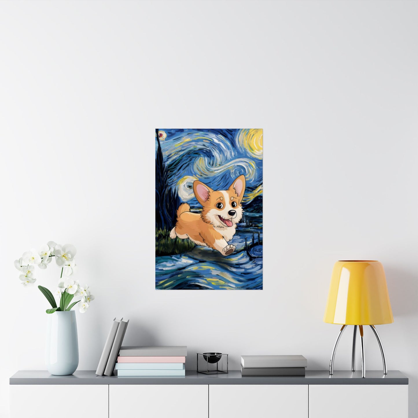 Cute Corgi Van Gogh Starry Night Matte Vertical Posters