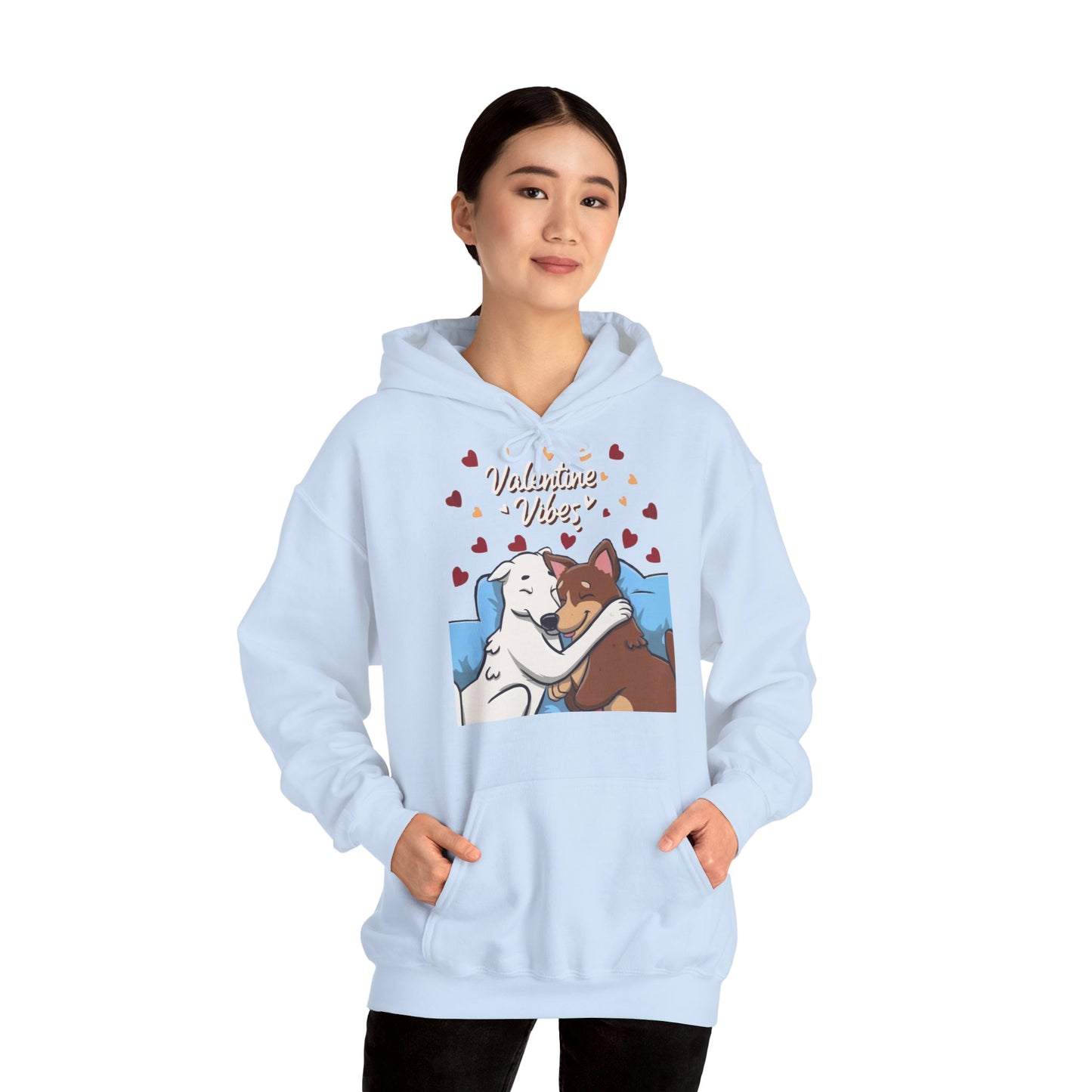 Cute Dog Cartoon Valentine Vibes Unisex Hooded Sweatshirt