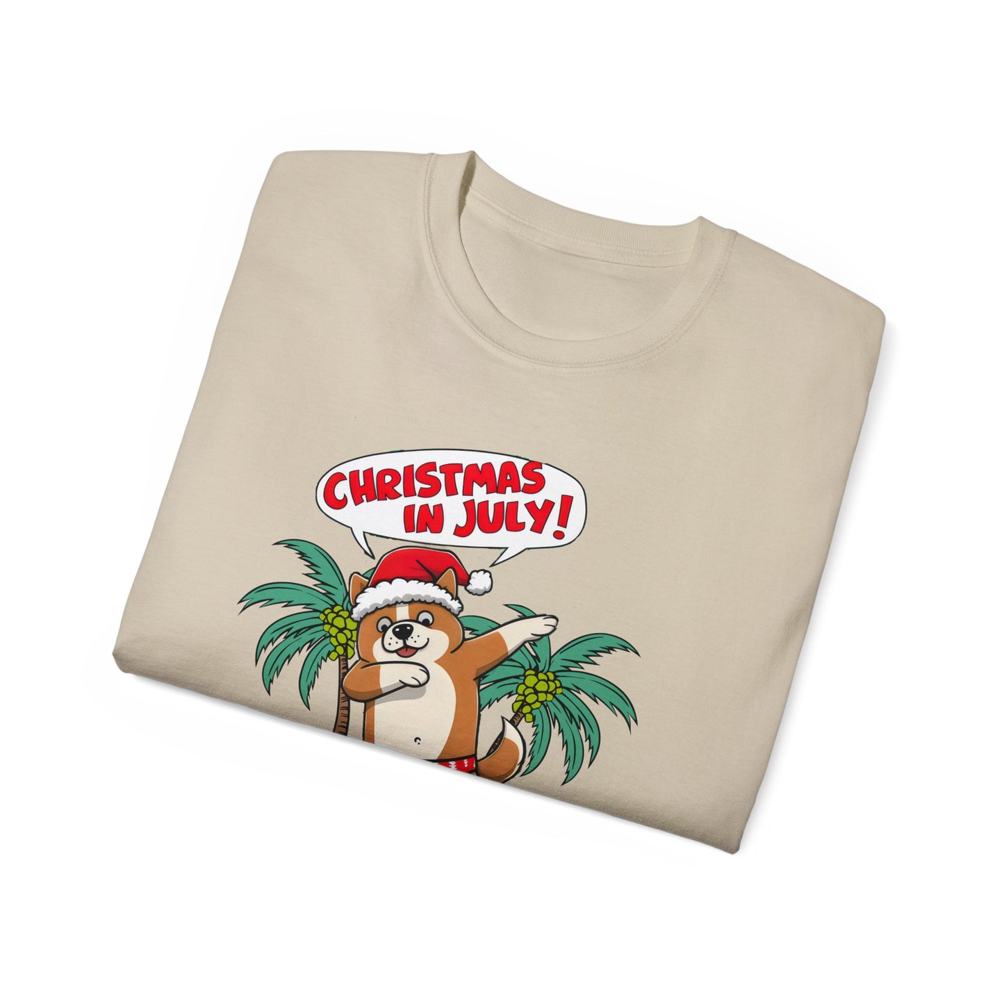 Cute Dog Cartoon Christmas in July Unisex Organic T-Shirt