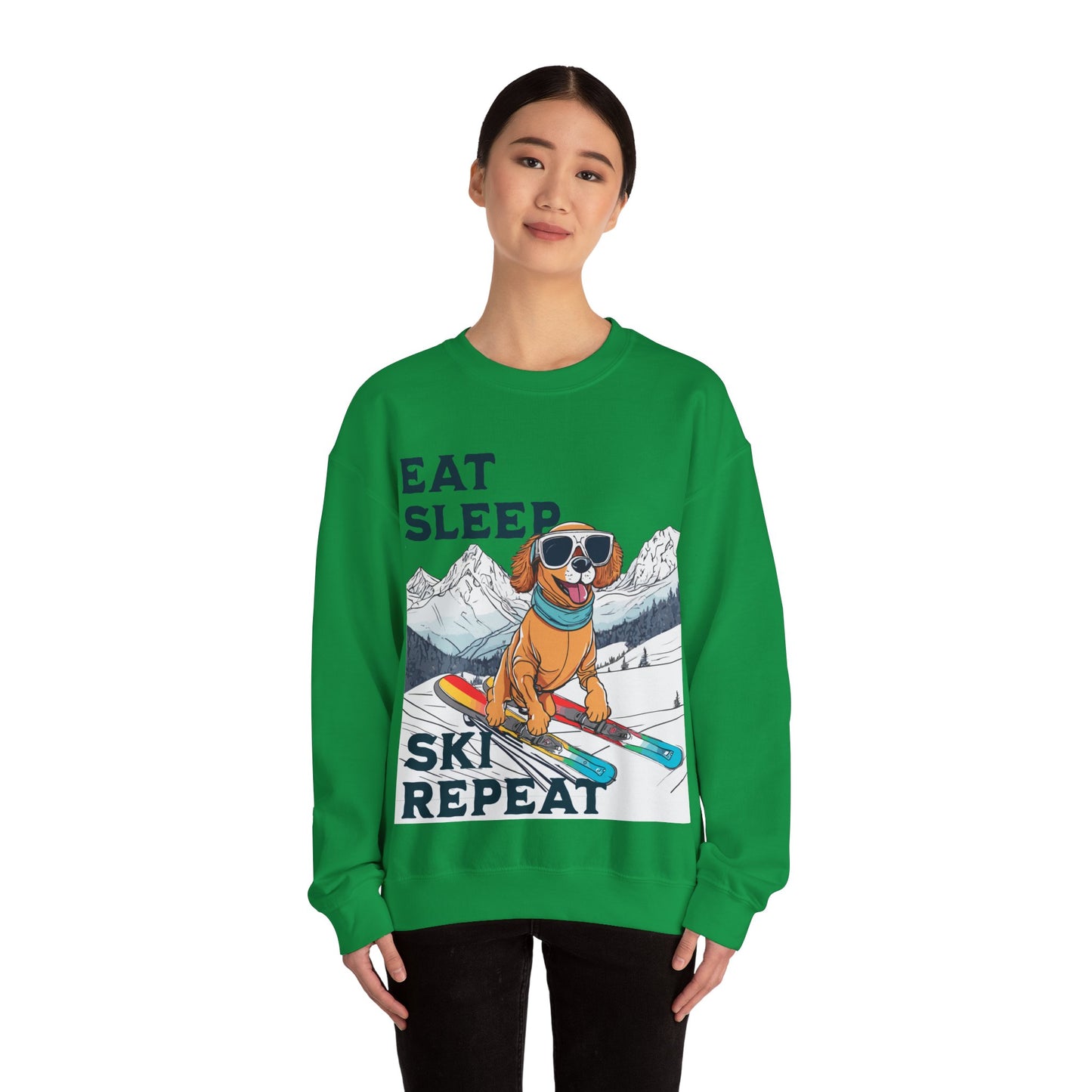 Cute Dog Cartoon Ski Lover Meme Crewneck Sweatshirt