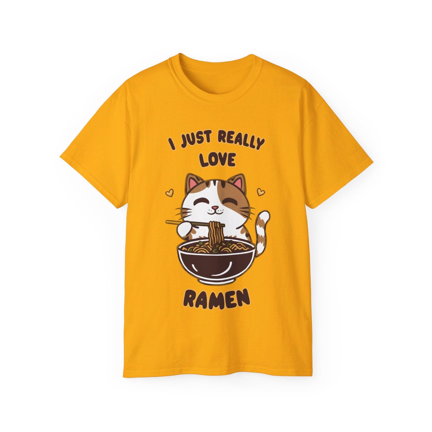 Cute Cat Cartoon I Just Really Love Ramen Unisex Organic T-Shirt