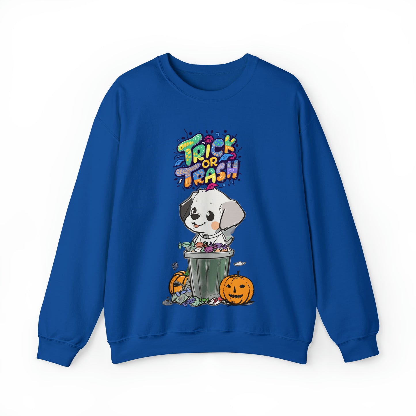 Cute Funny Trick or Trash Dog Unisex Crewneck Sweatshirt