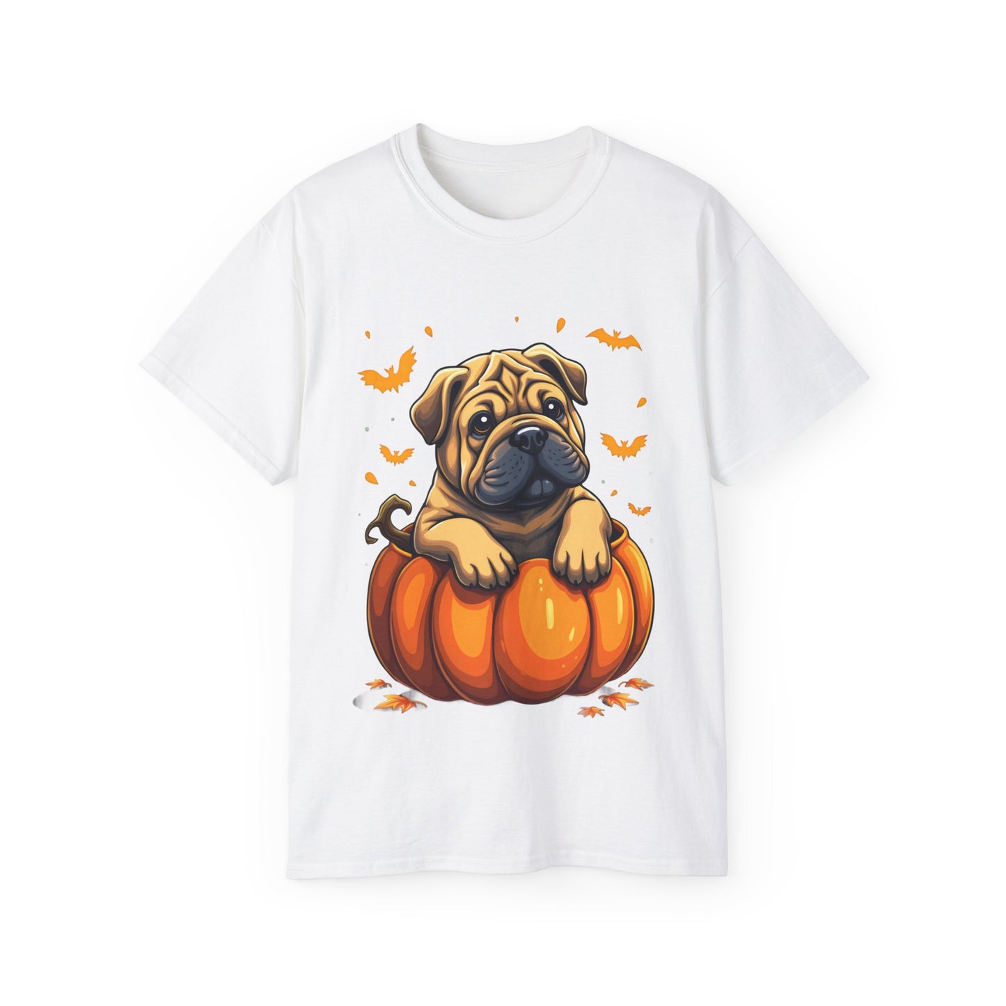 Cute Dog Cartoon Shar Pei Halloween Trick or Treat Unisex Organic T-Shirt