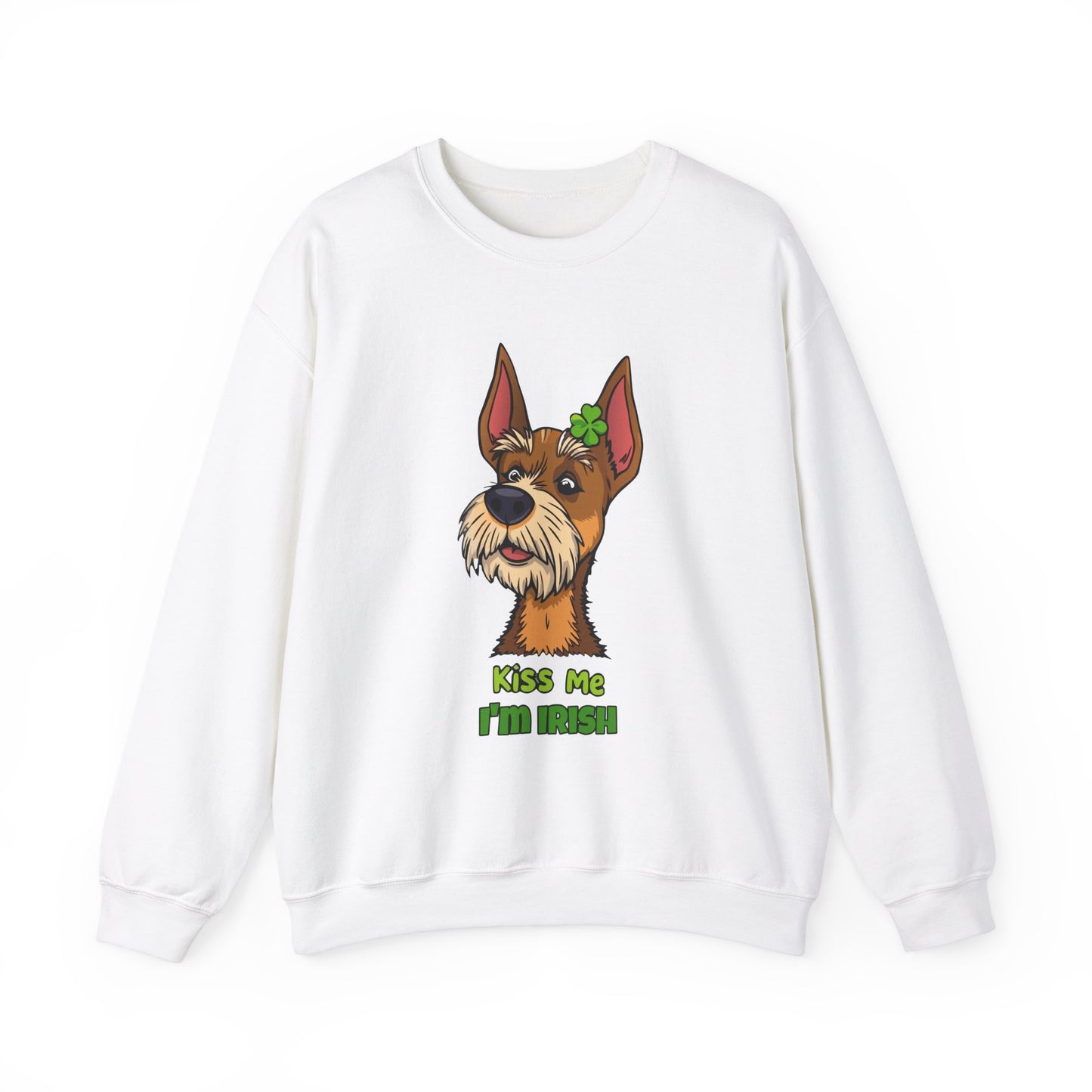 Cute Dog Cartoon Irish Terrier Kiss Me I'm Irish Meme Crewneck Sweatshirt