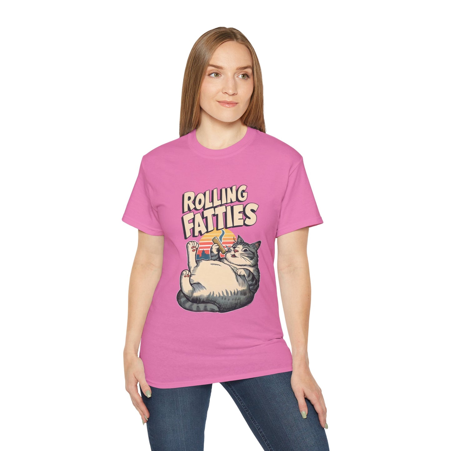 Cute Cat Cartoon Rolling Fatties Unisex Organic T-Shirt