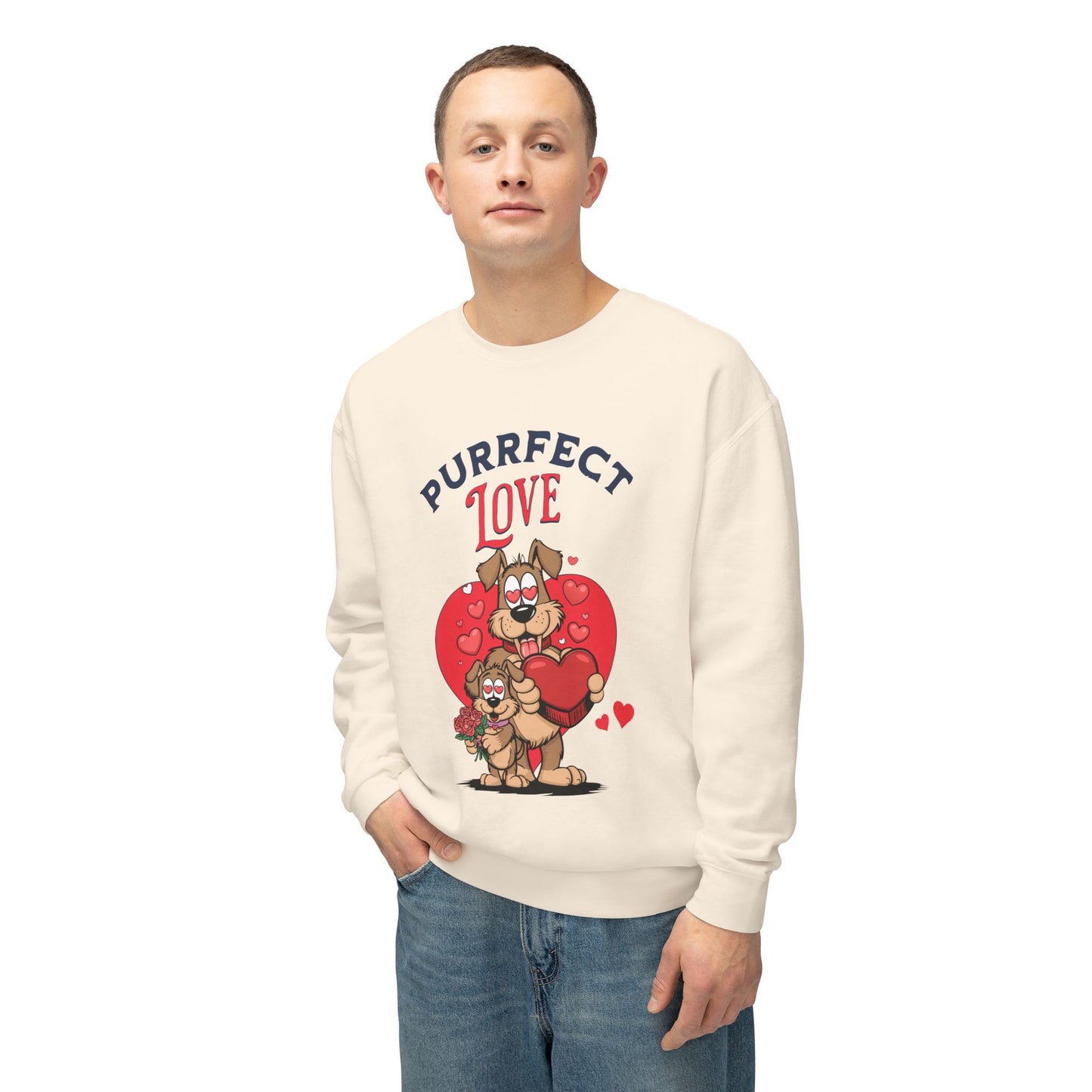 Cute Dog Cartoon Purrfect Love Valentine's Day Crewneck Sweatshirt