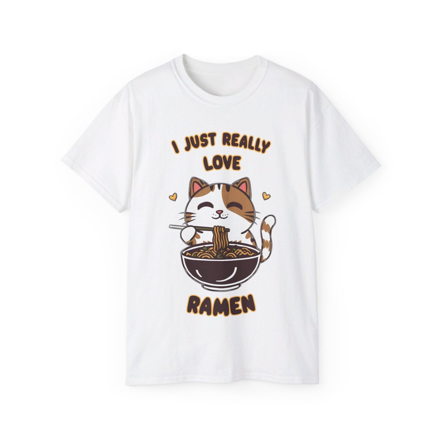 Cute Cat Cartoon I Just Really Love Ramen Unisex Organic T-Shirt