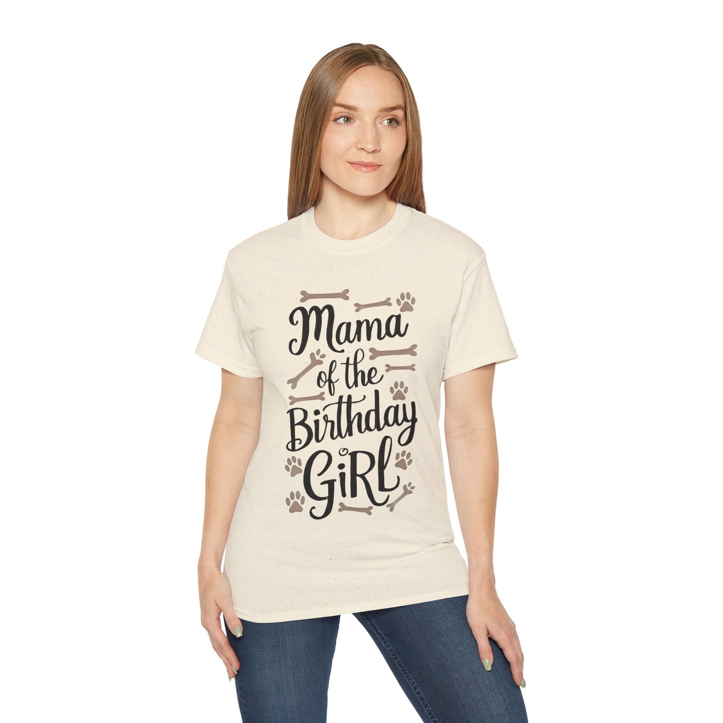 Cute Mama of the Birthday Girl Paw Print Organic T-Shirt