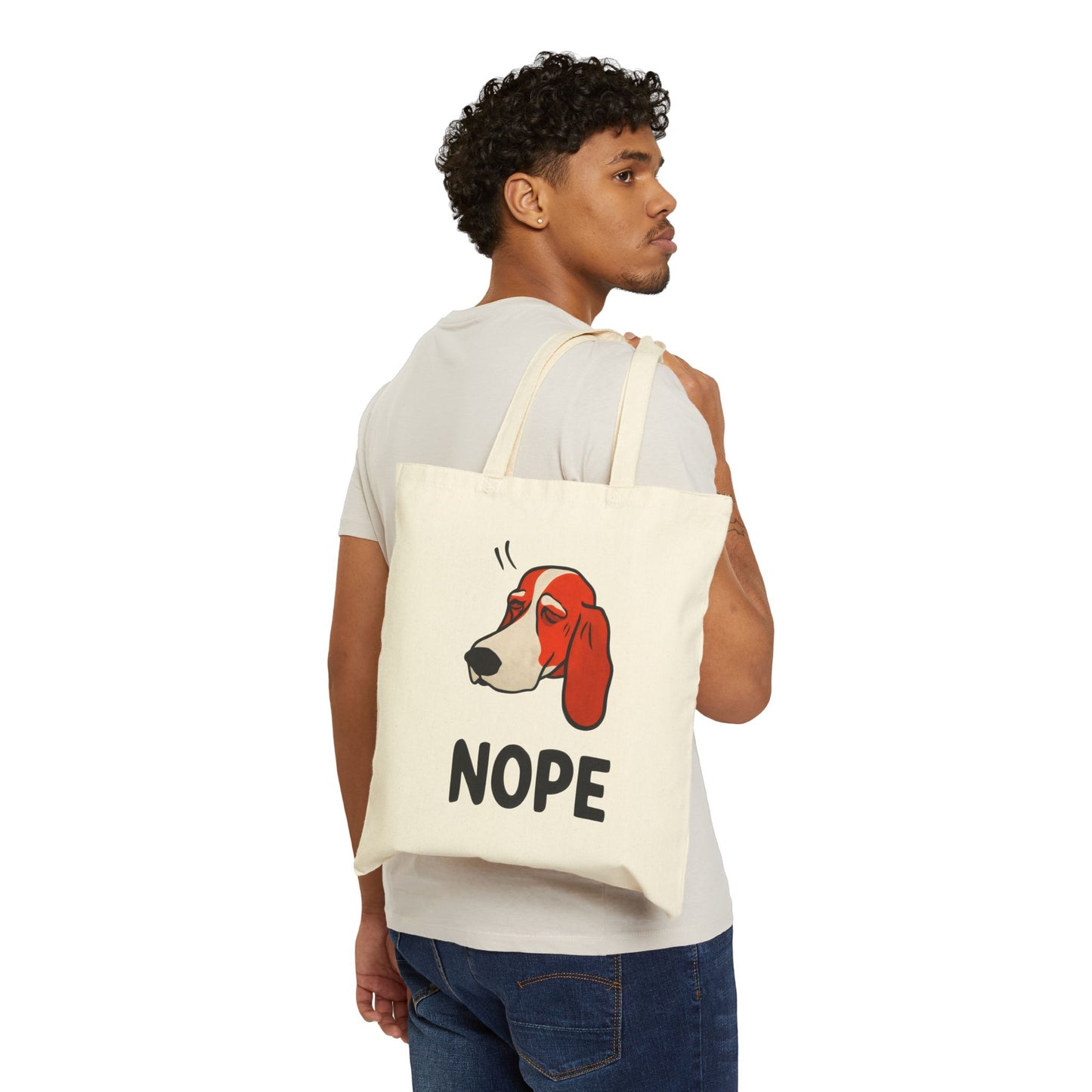 Cute Dog Cartoon Nope Meme Cotton Canvas Tote Bag