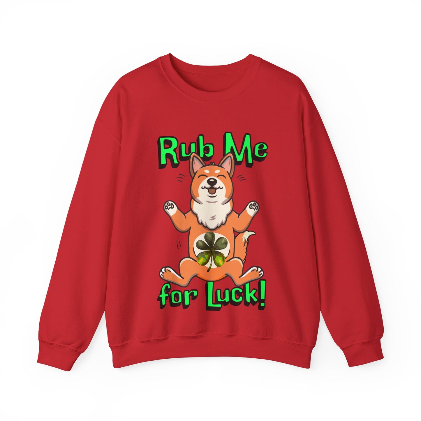 Cute Dog Cartoon St Patrick's Day Rub Me for Luck Crewneck Sweatshirt