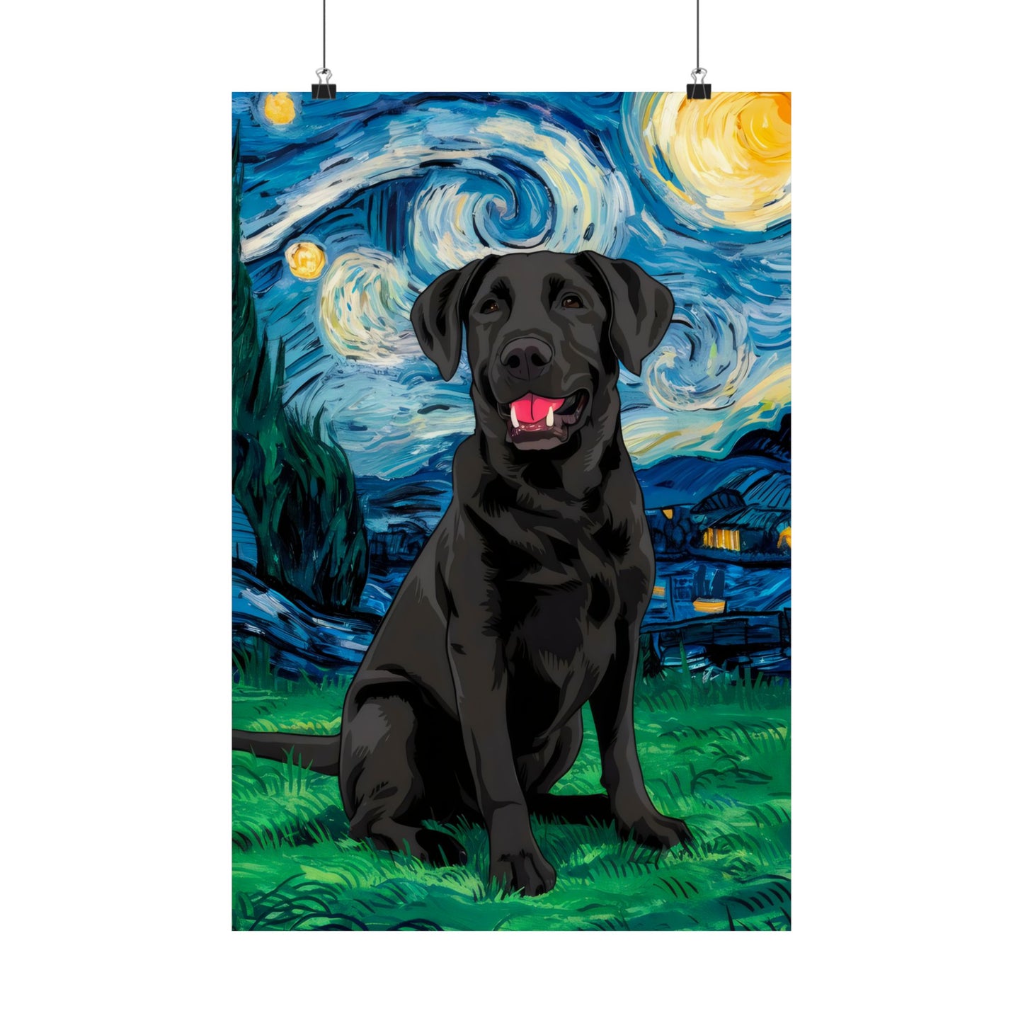 Cute Labrador Van Gogh Starry Night Matte Vertical Posters