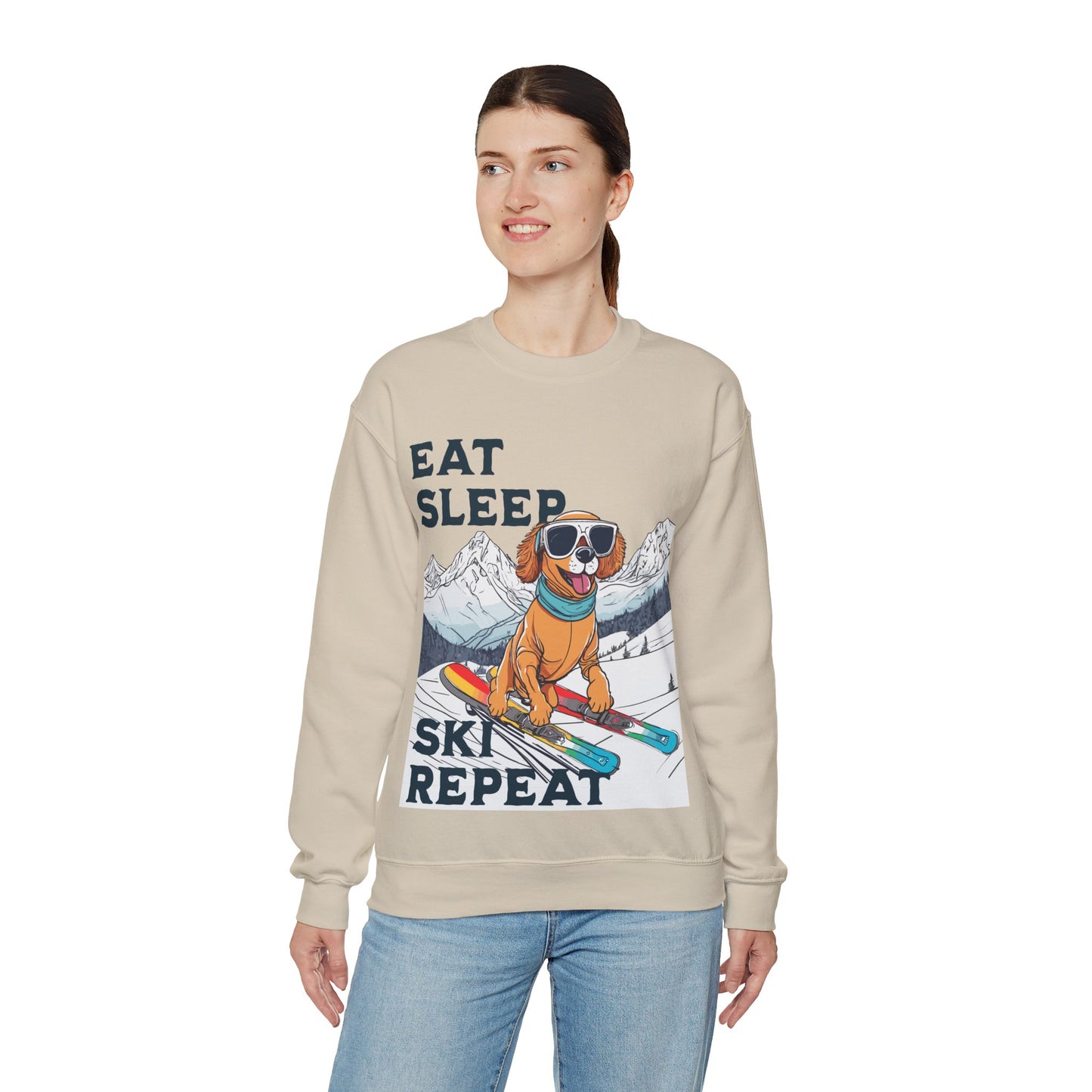 Cute Dog Cartoon Ski Lover Meme Crewneck Sweatshirt