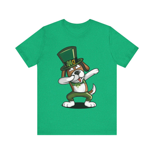 Cute Cartoon St Patrick's Day Dog Dabbing Unisex Jersey Short Sleeve Tee